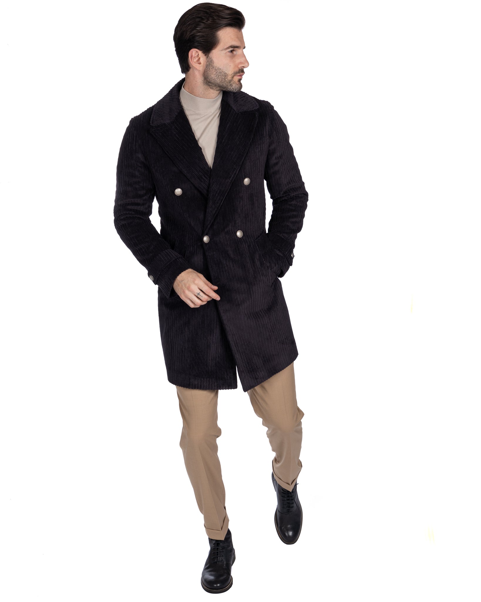 Clément - black double-breasted jacket in rocker velvet