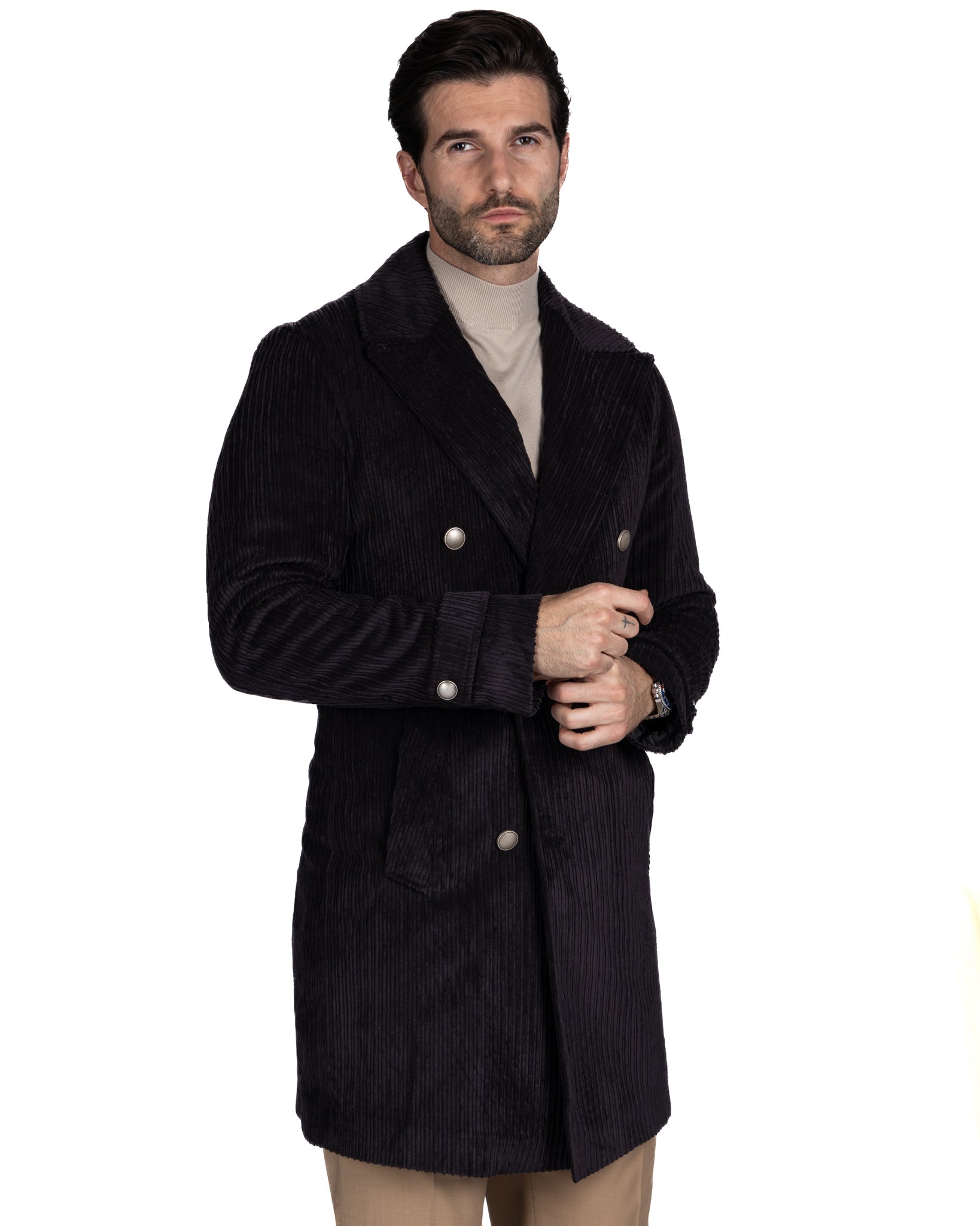 Clément - black double-breasted jacket in rocker velvet