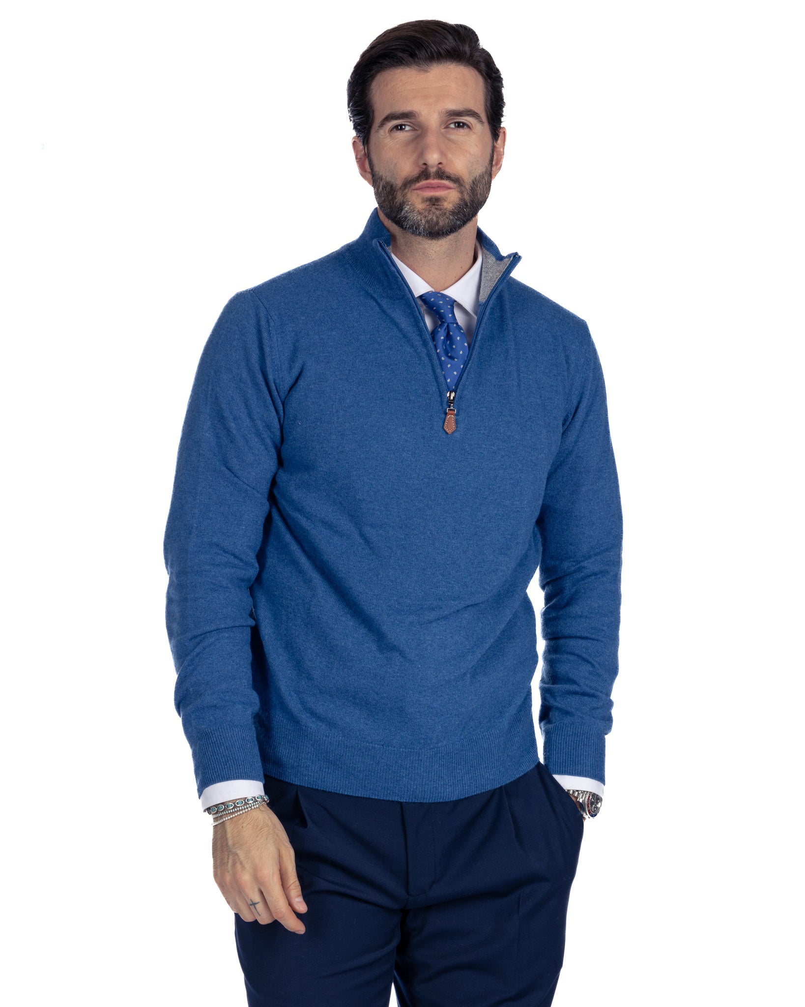 Rory - royal cashmere blend zip sweater