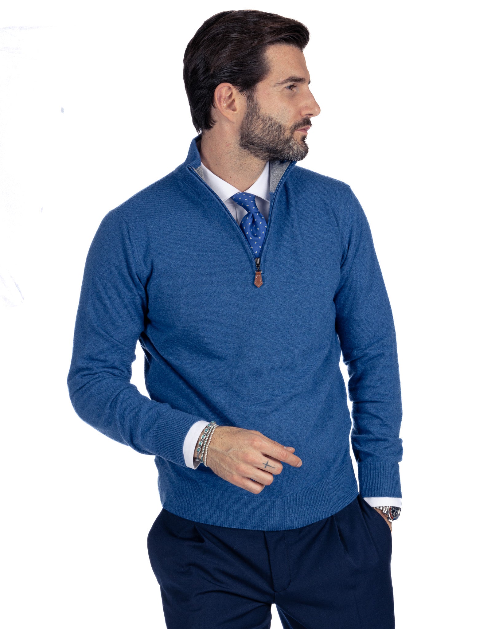 Rory - royal cashmere blend zip sweater
