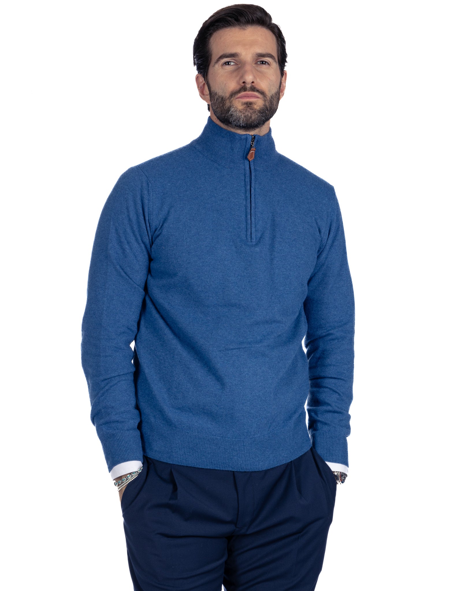 Rory - royal cashmere blend zip sweater
