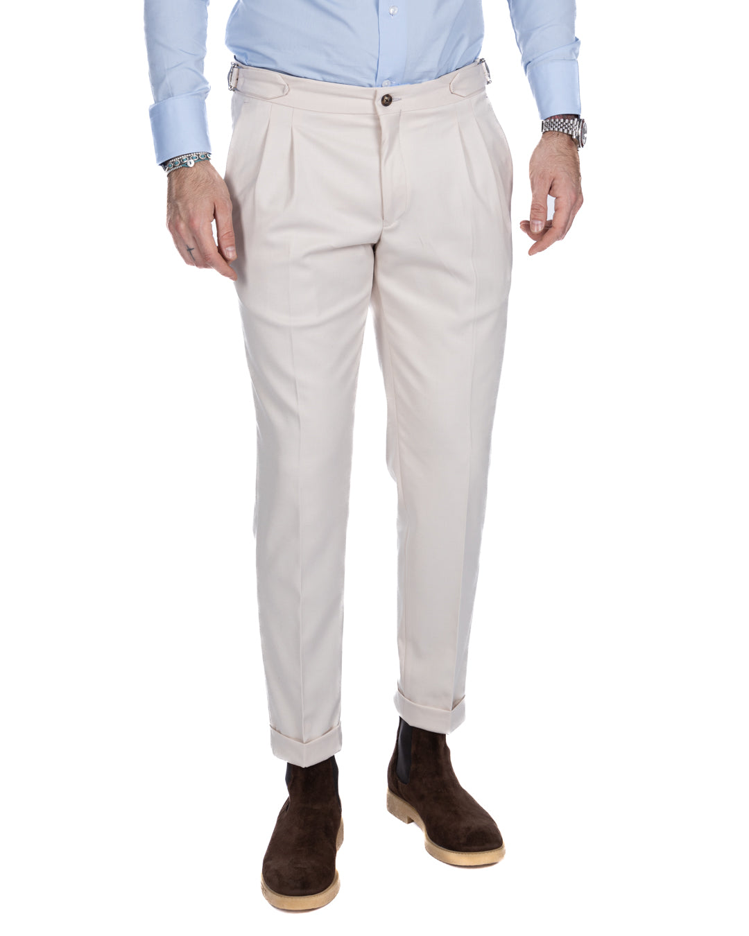 Otranto - cream trousers with buckles and pleats