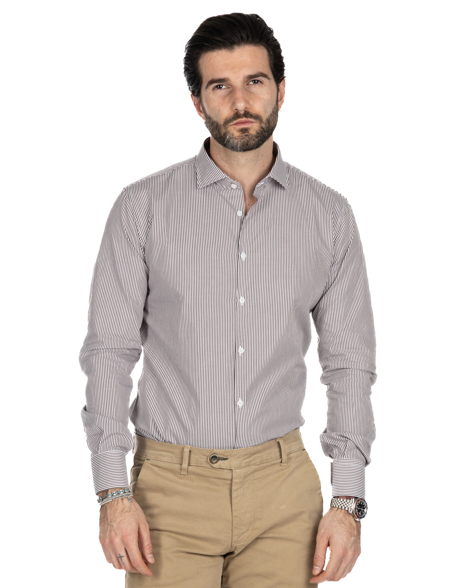 Chemise - slim fit stripe brown