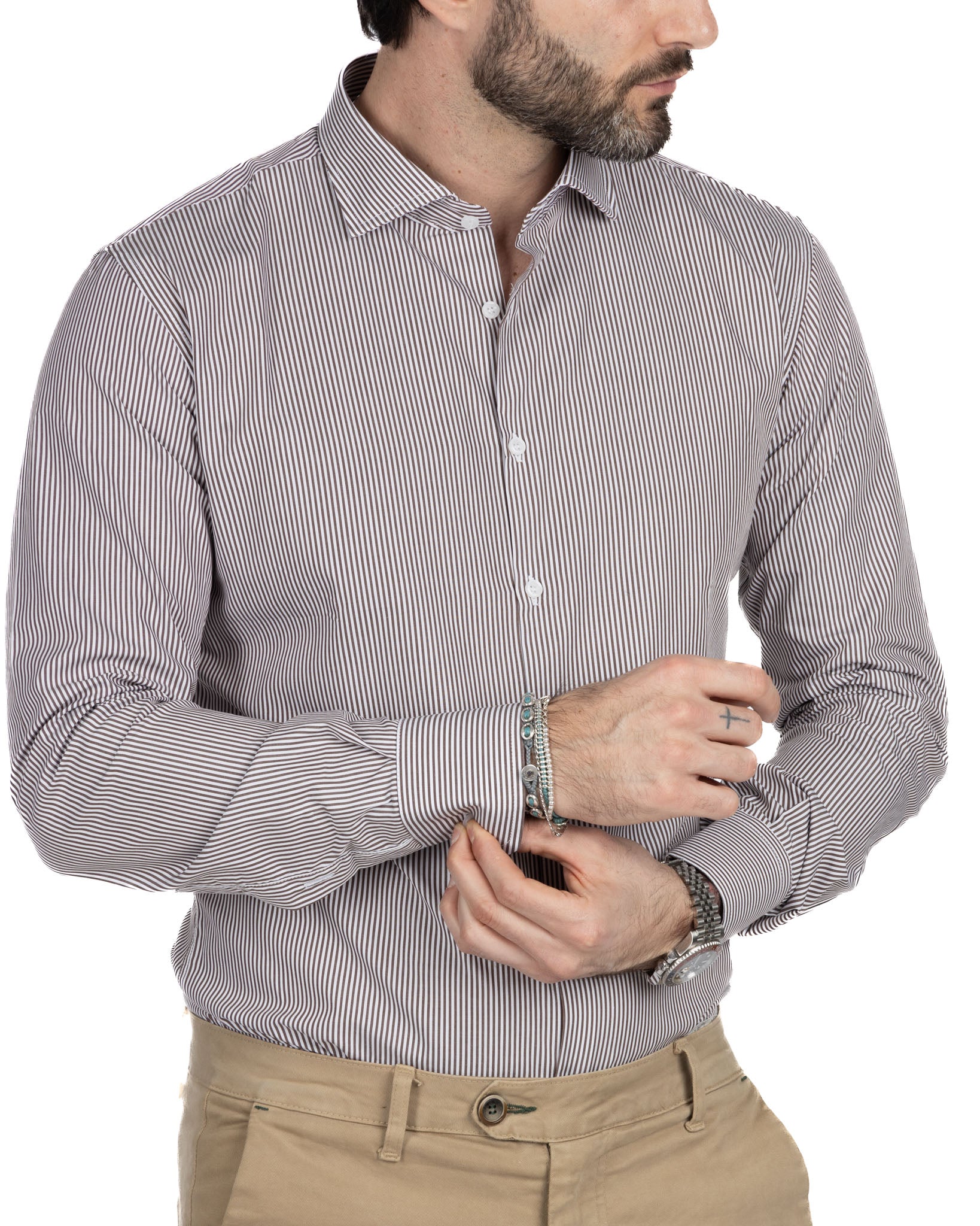 Chemise - slim fit stripe brown