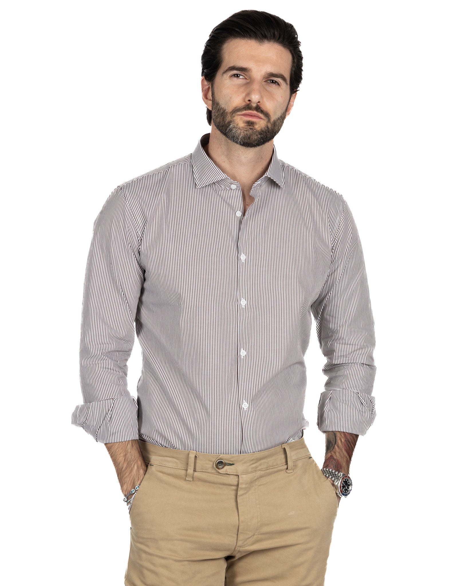 Chemise - slim fit stripe brown