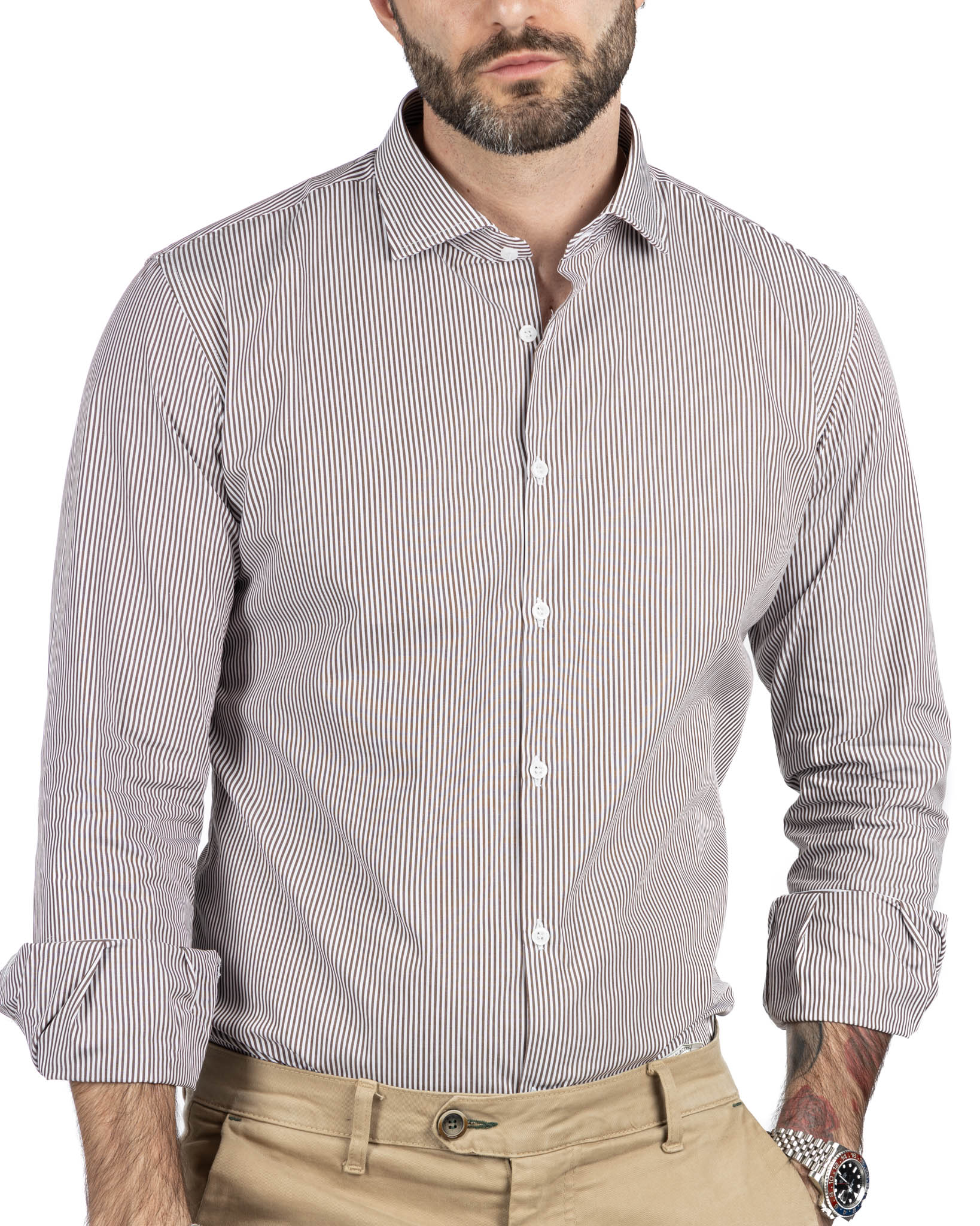 Chemise - slim fit stripe brown