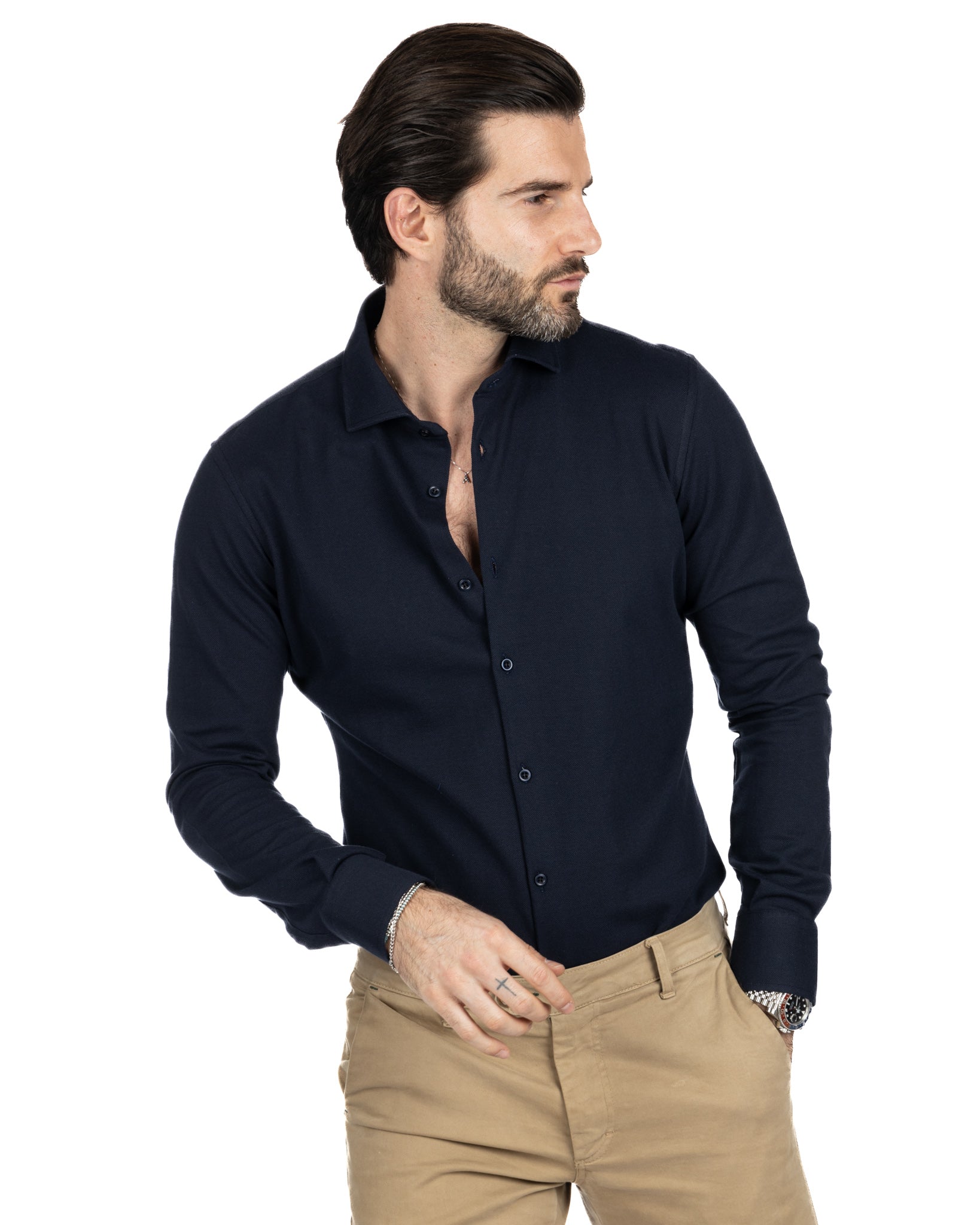 Camicia - slim fit blu navy in jersey