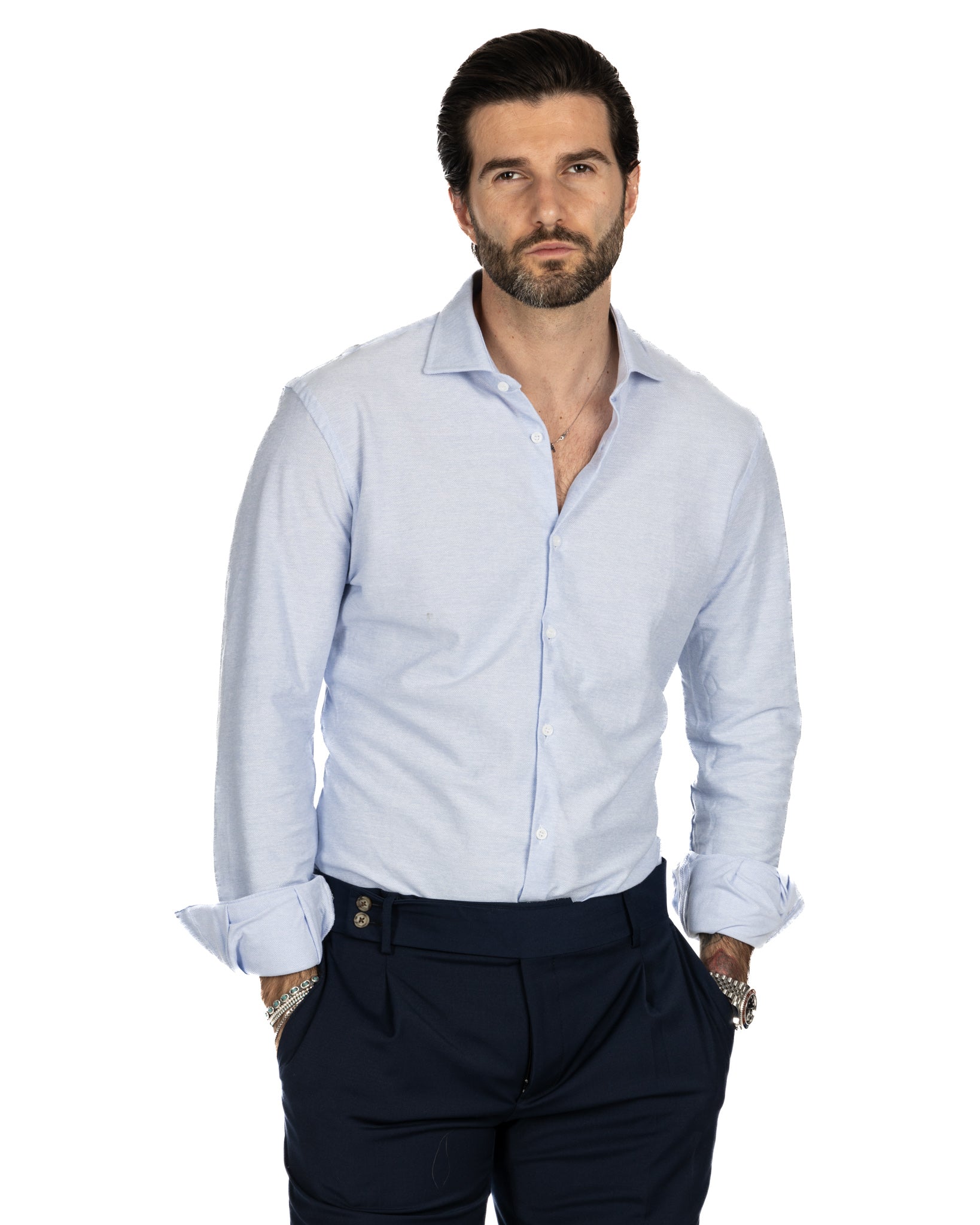 Chemise bleu clair - coupe slim en jersey