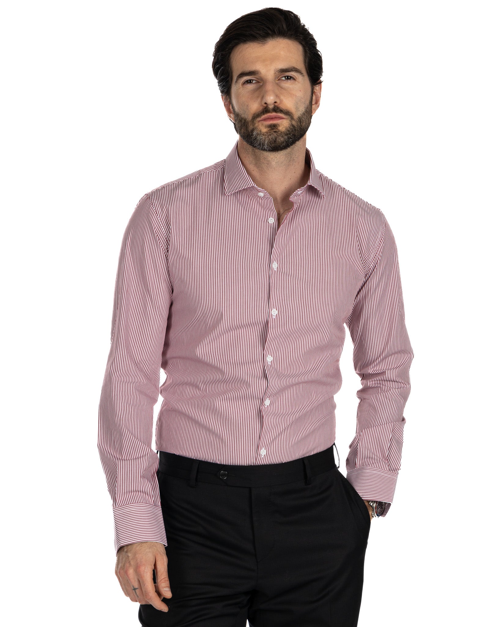 Chemise - slim fit stripe burgundy