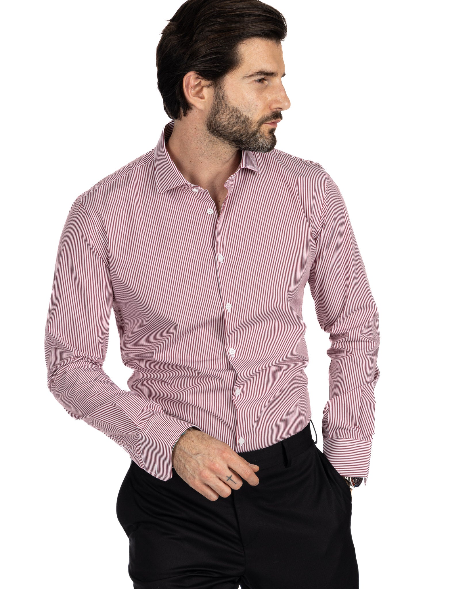 Chemise - slim fit stripe burgundy