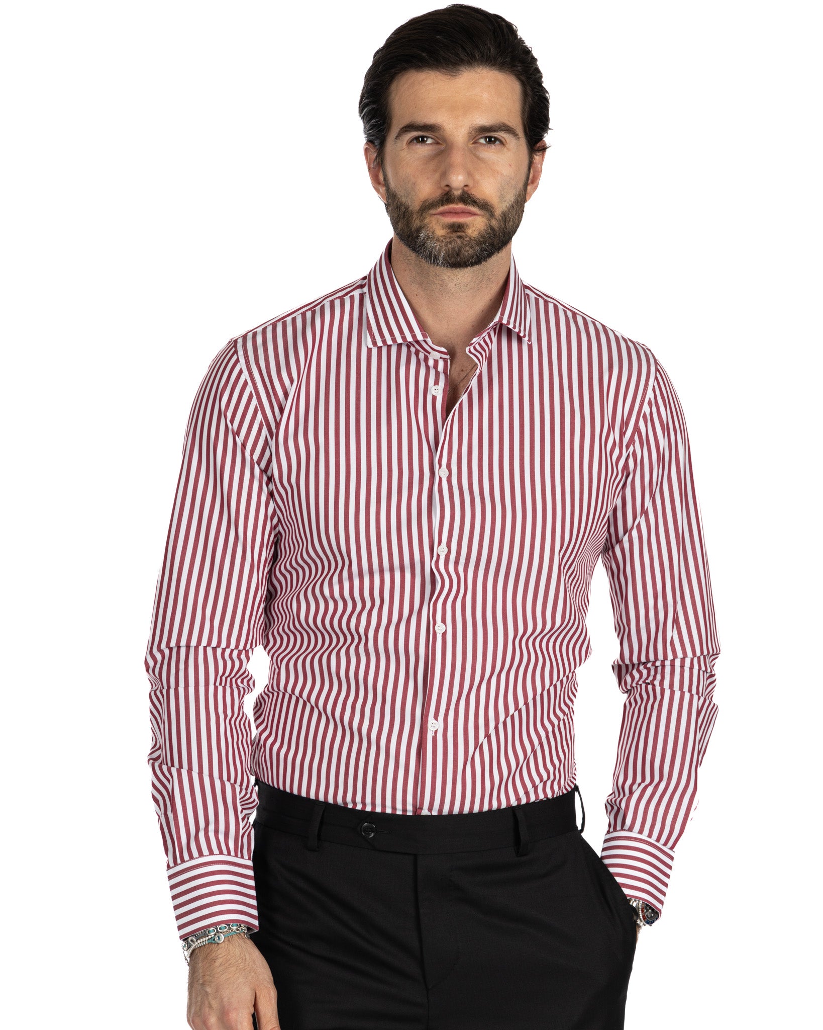 Camicia - slim fit riga media bordeaux