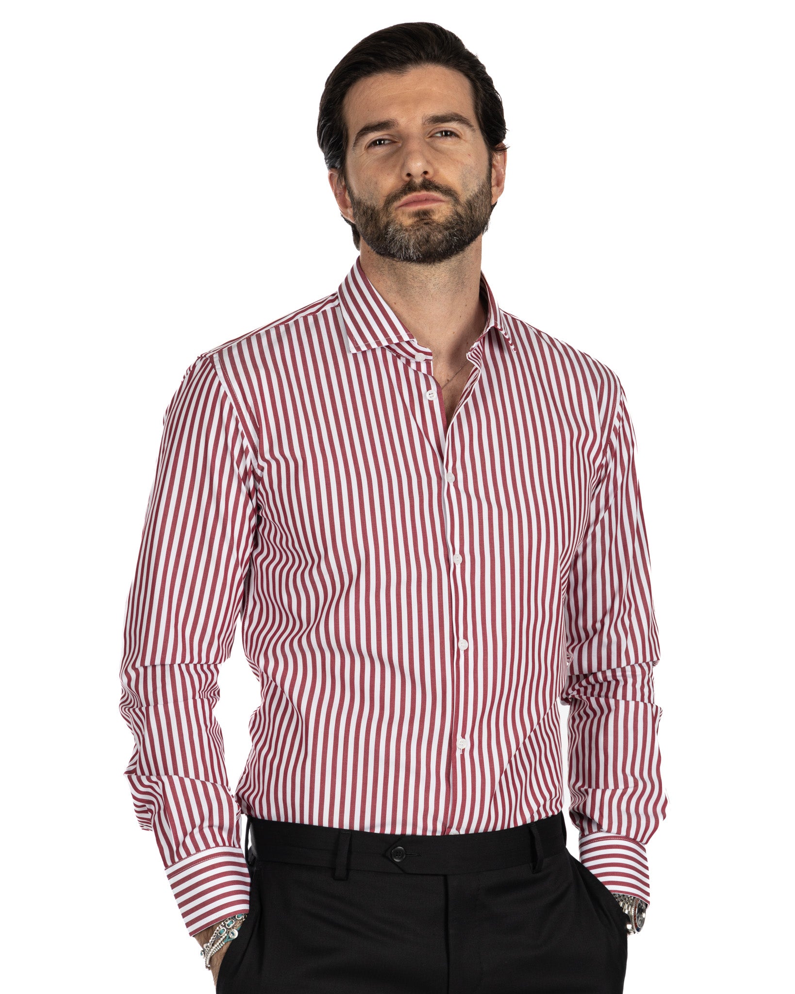 Camicia - slim fit riga media bordeaux