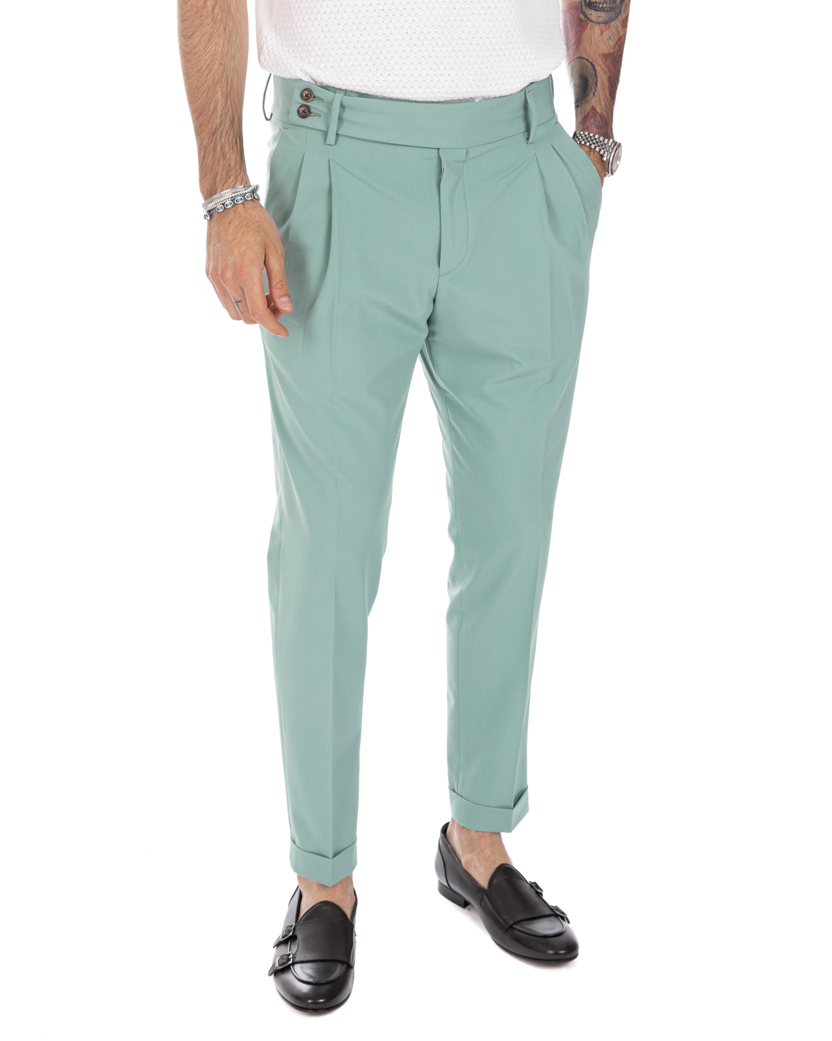 Caprera - turquoise high waisted trousers