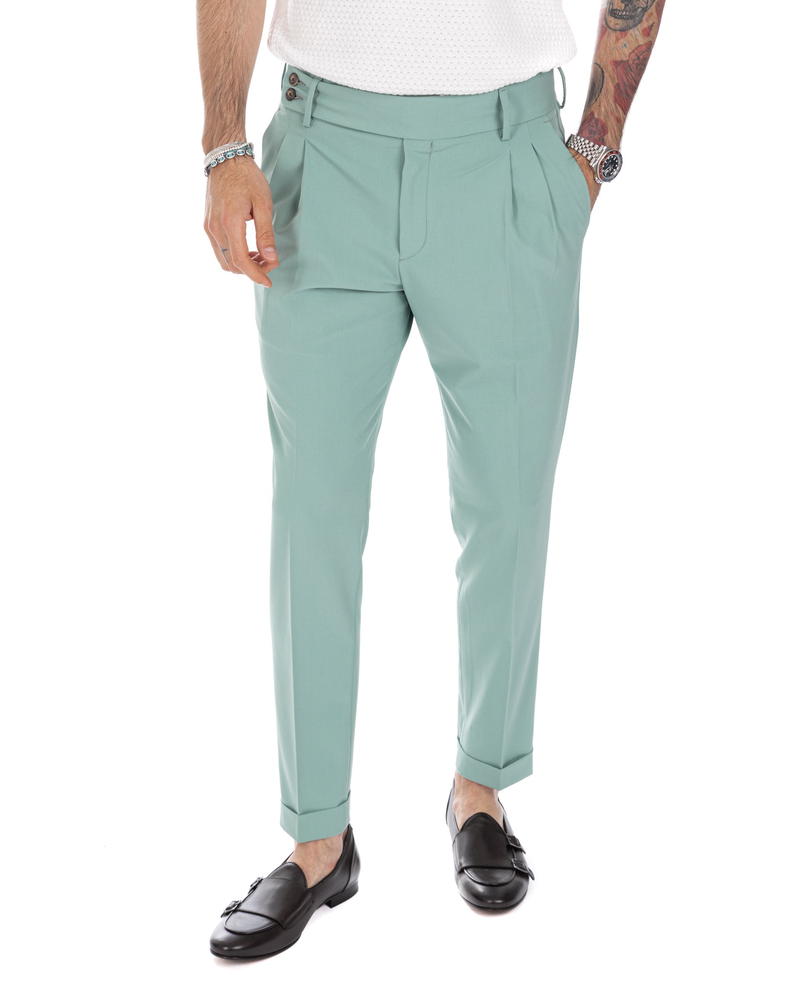 Caprera - turquoise high waisted trousers