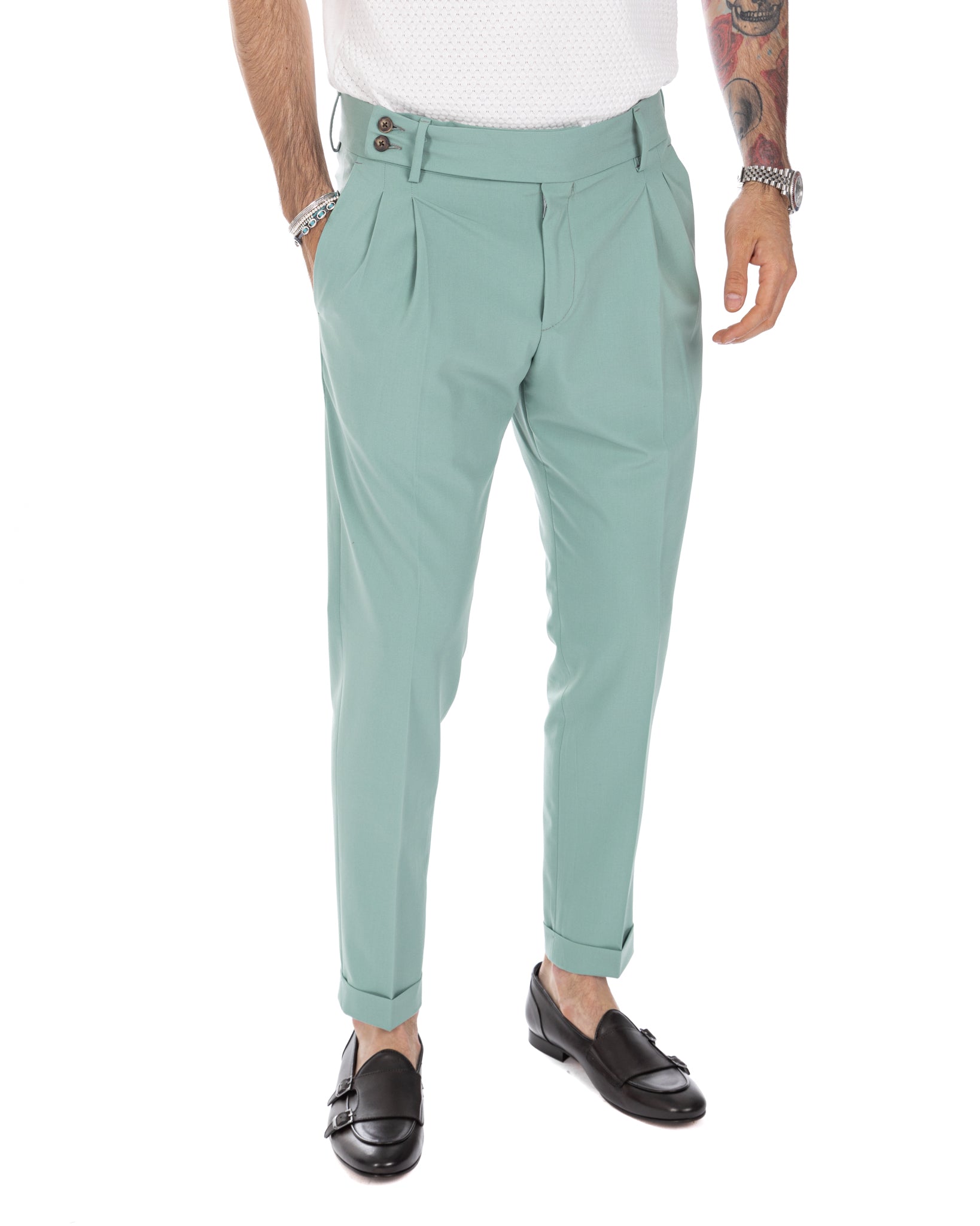 Caprera - turquoise high waisted trousers