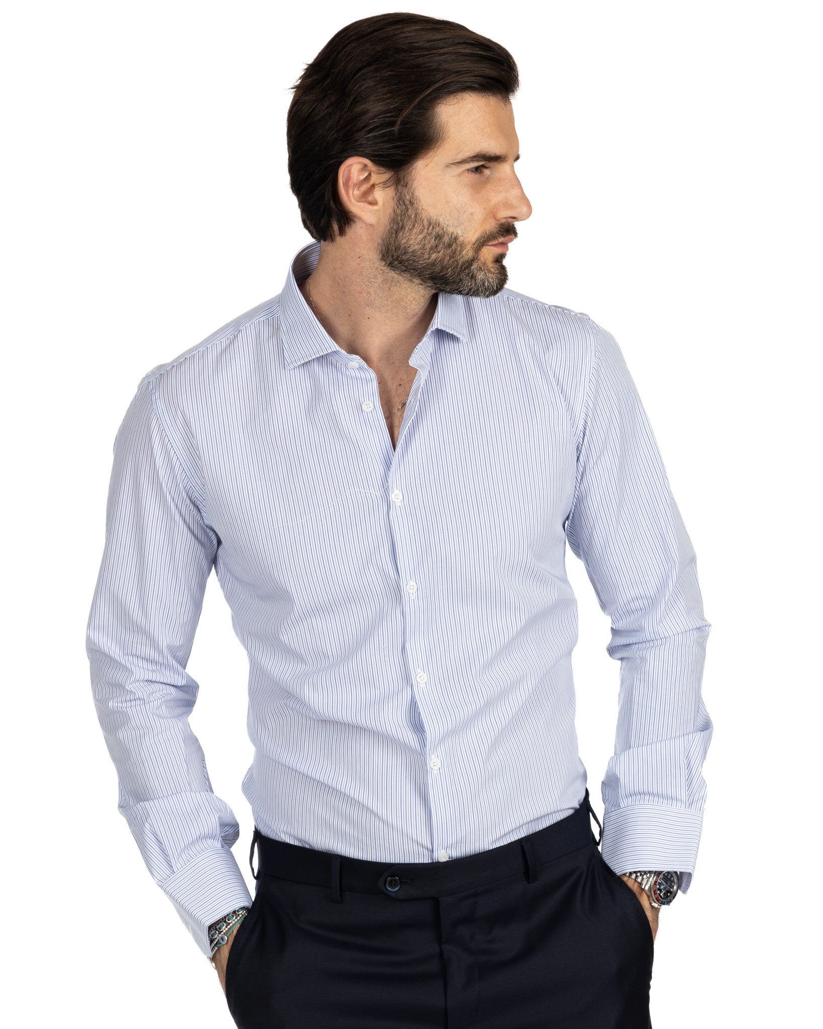 Chemise - slim fit mille rayures bleu