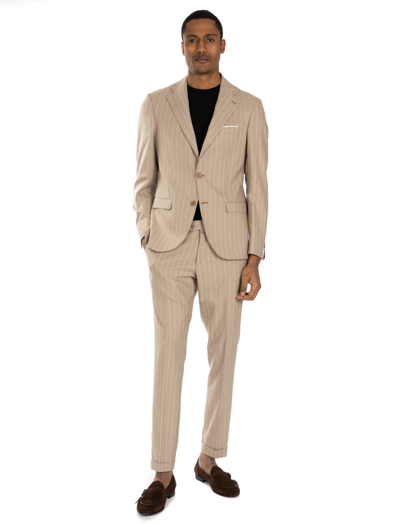 Lille - single-breasted beige pinstripe suit