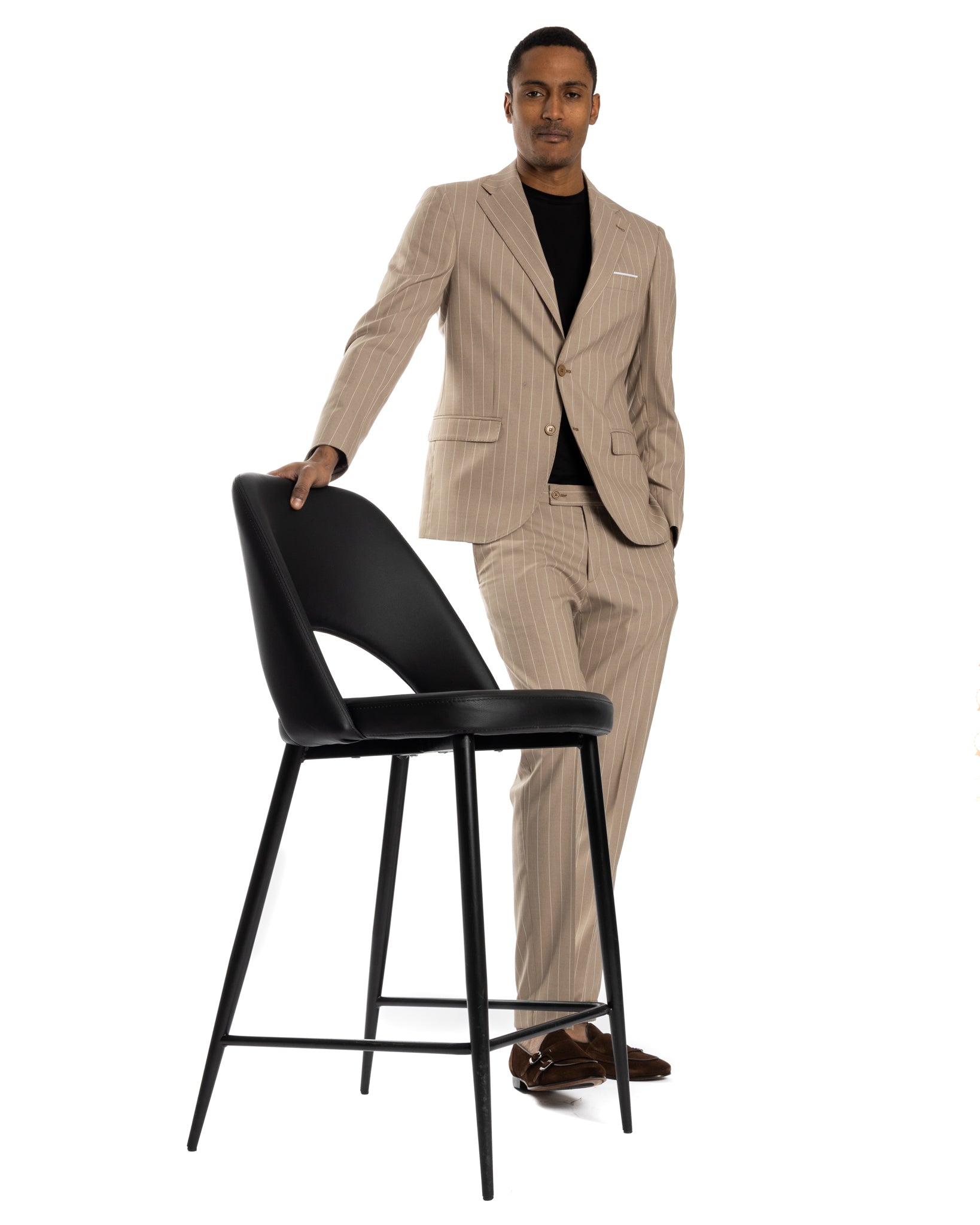 Lille - single-breasted beige pinstripe suit