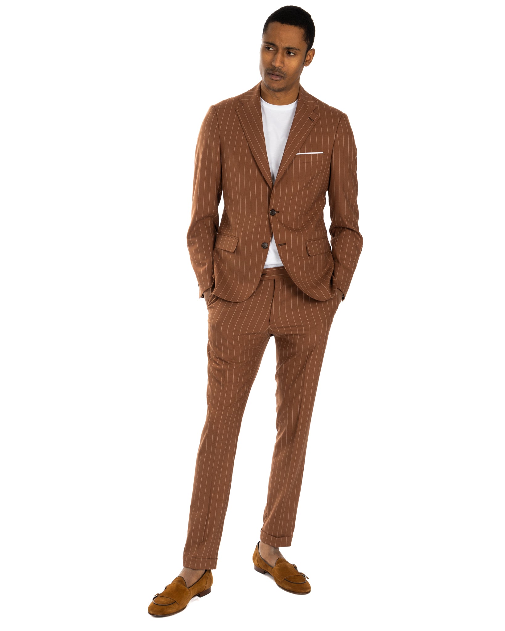 Lille - single-breasted brown pinstriped suit