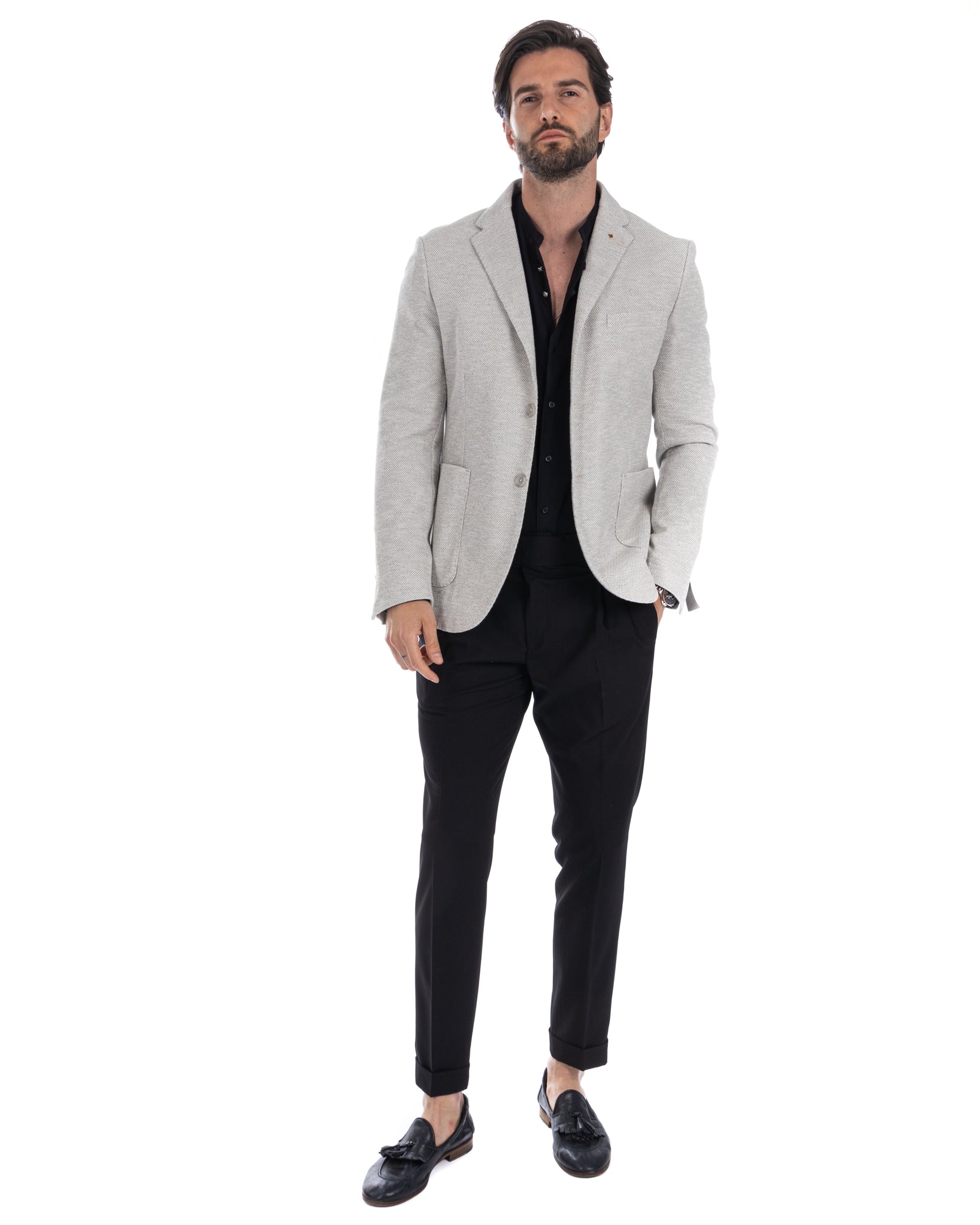 Ragusa - beige honeycomb single-breasted jacket