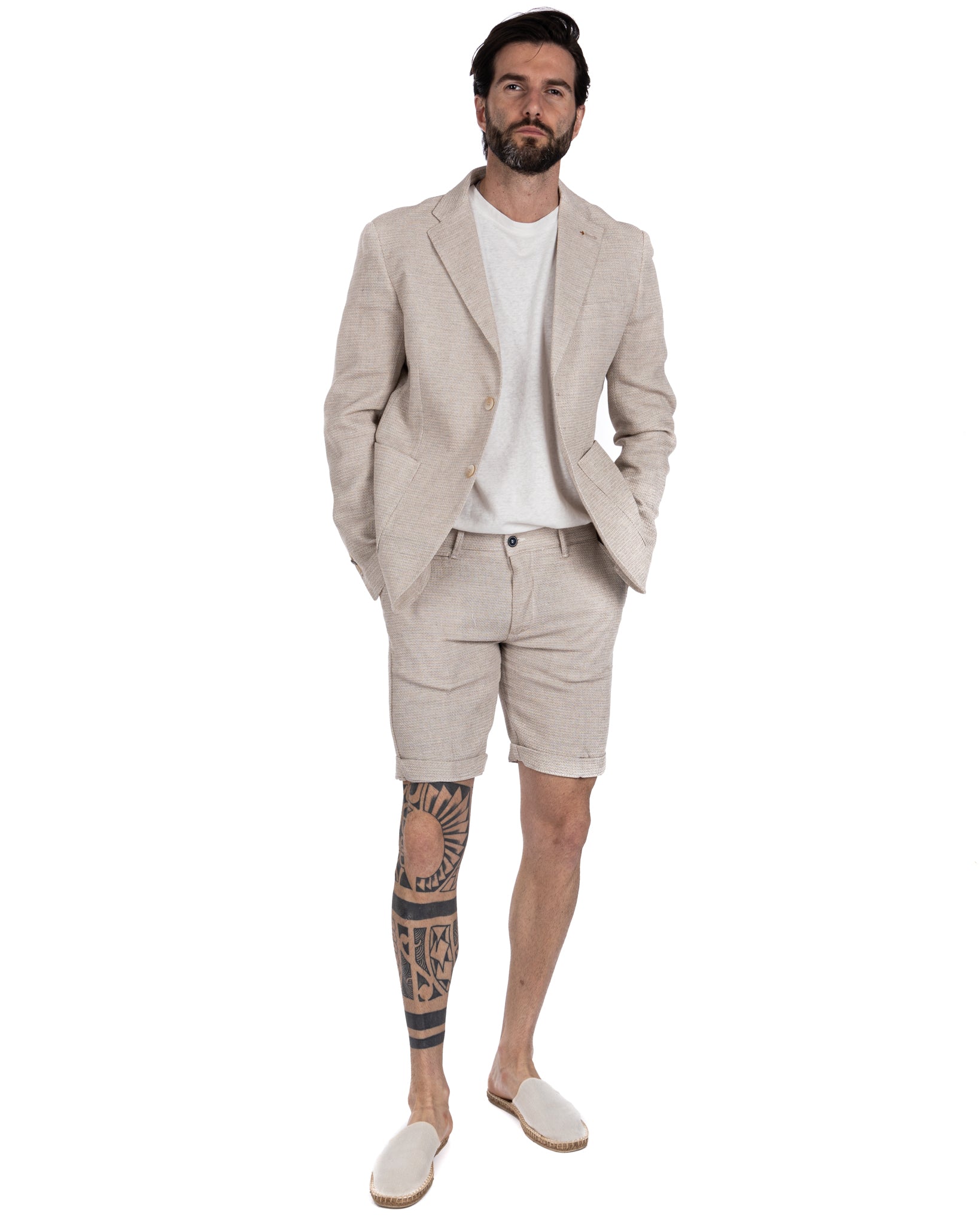 Locorotondo - linen and cotton twine Bermuda shorts