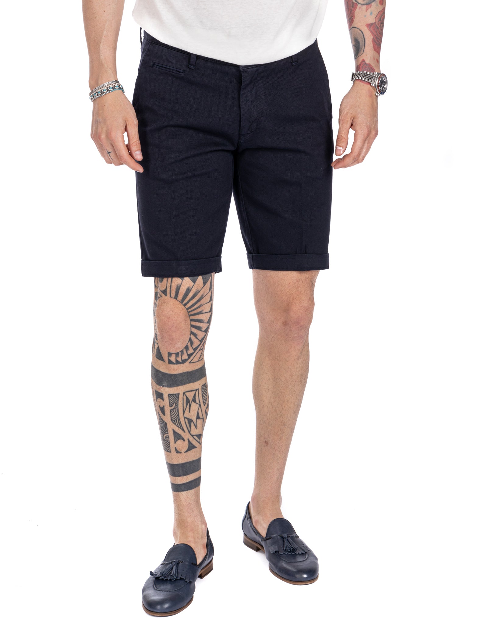 Mayreau - blue woven cotton Bermuda shorts