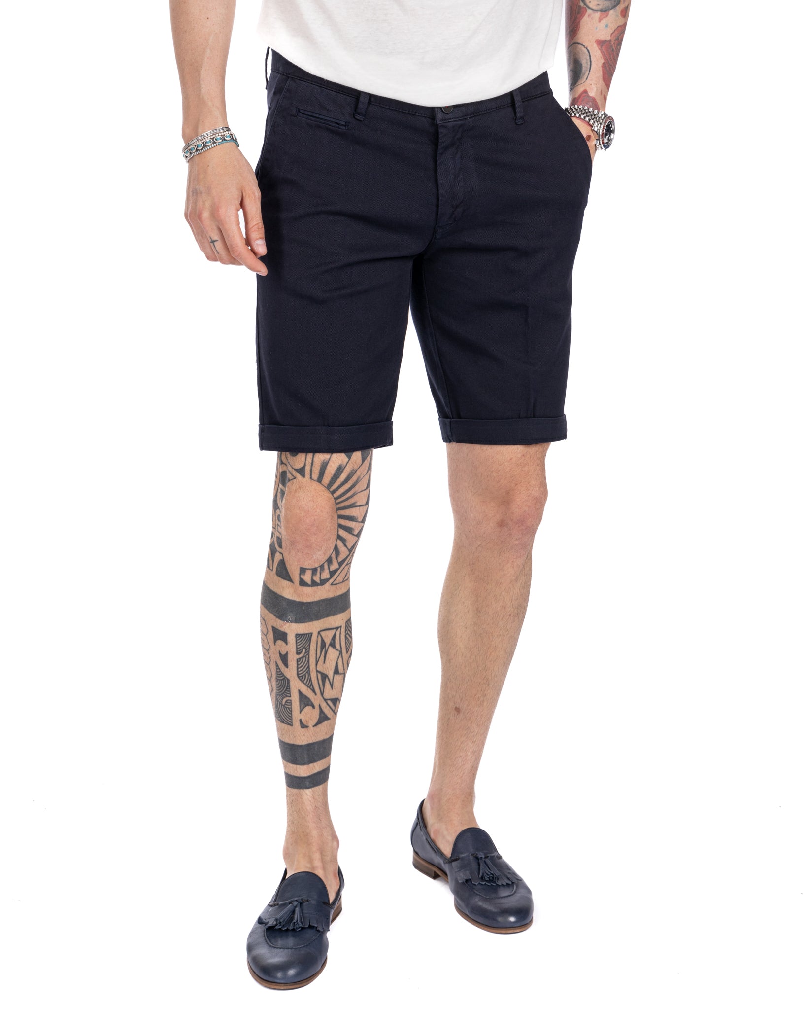 Mayreau - blue woven cotton Bermuda shorts