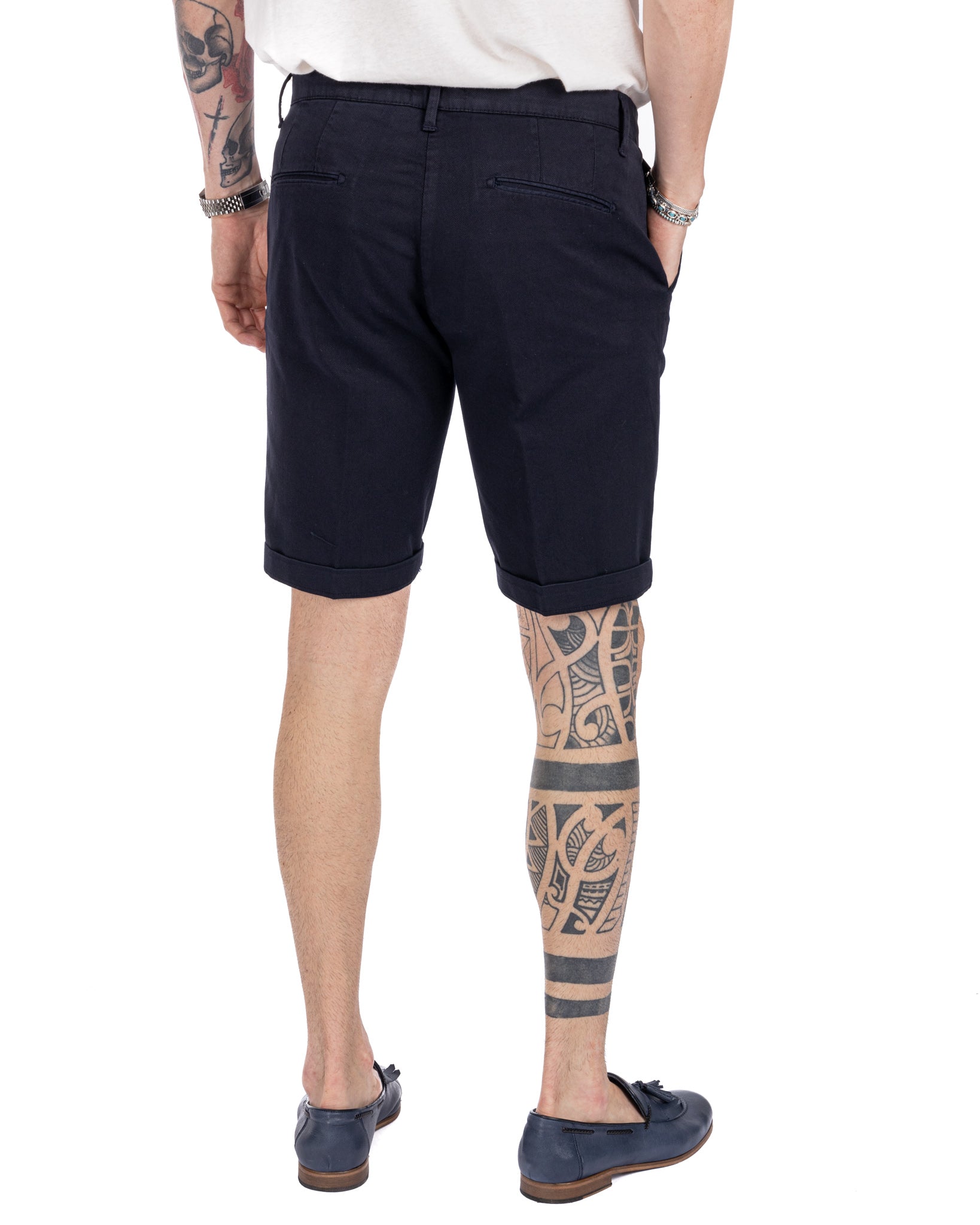 Mayreau - blue woven cotton Bermuda shorts
