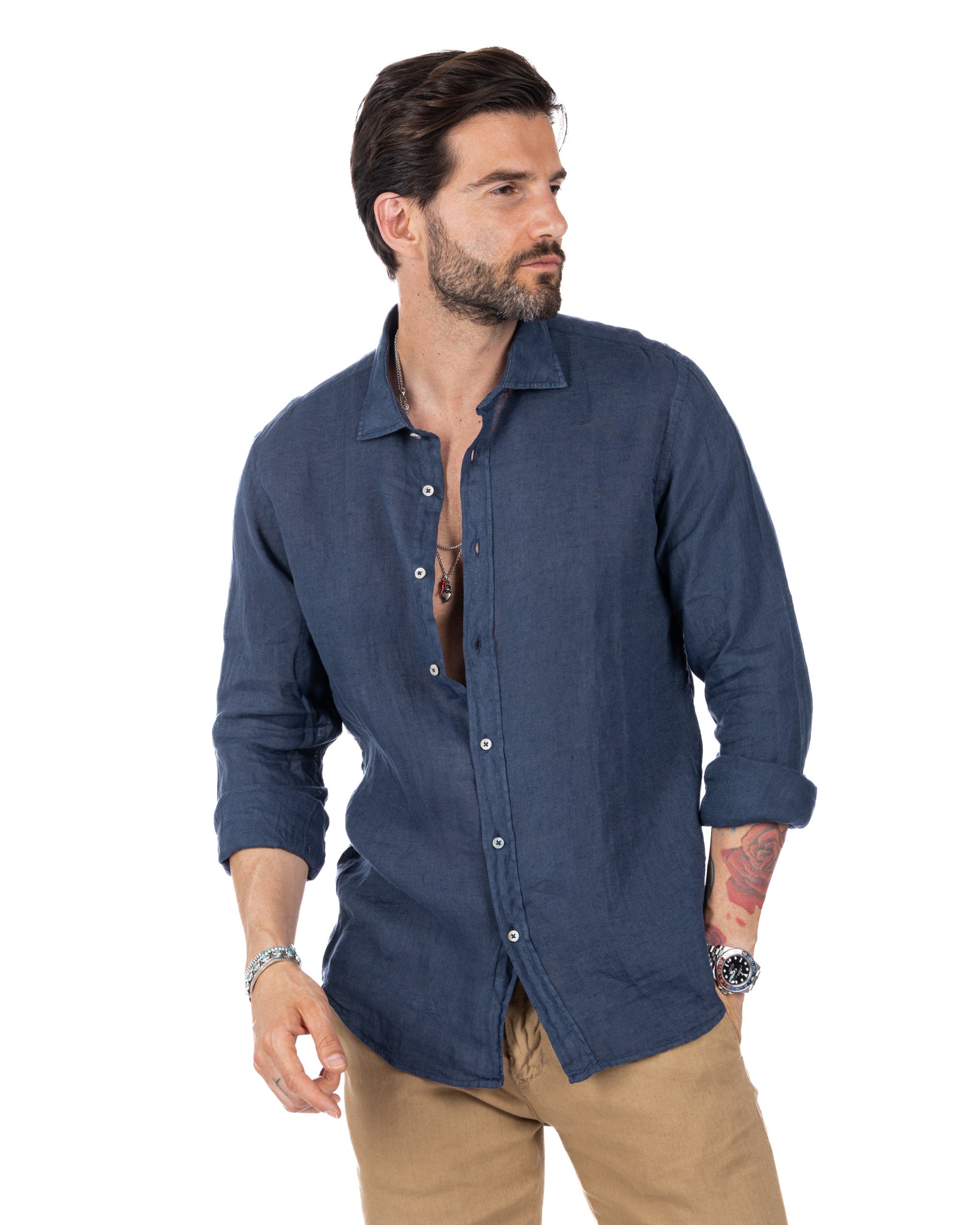 Montecarlo - chemise pur lin bluette