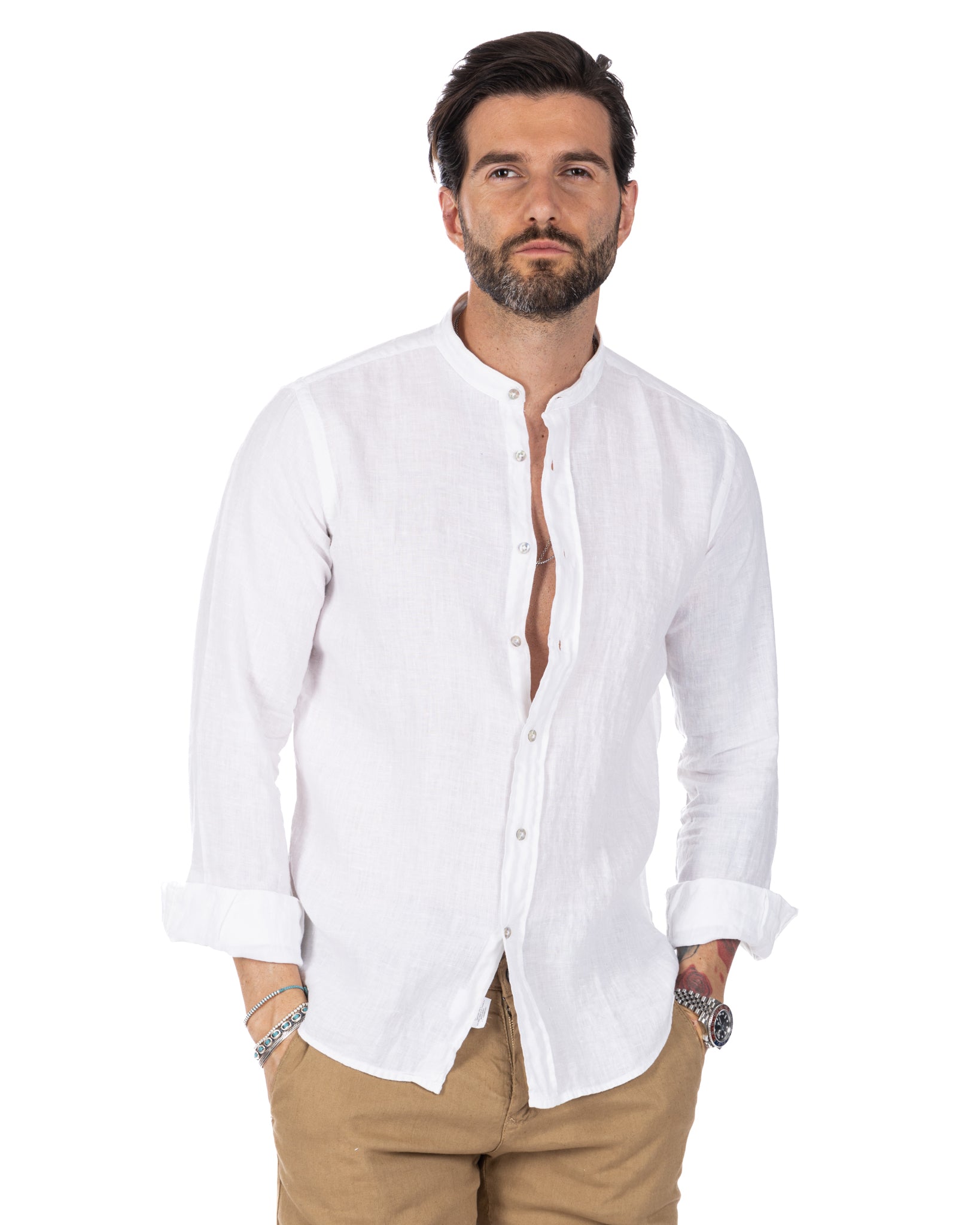 Nizza - Korean shirt in pure white linen