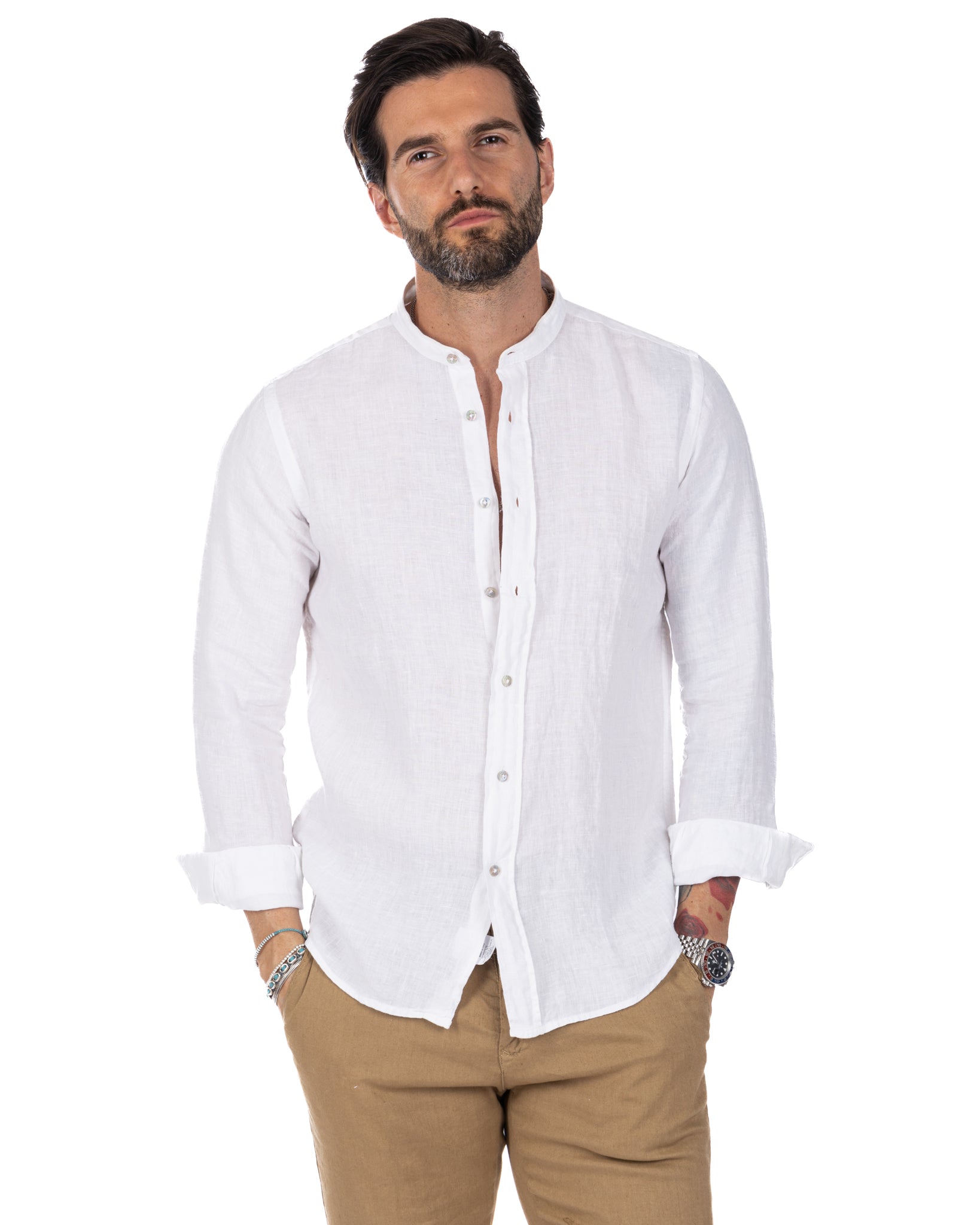 Nizza - Korean shirt in pure white linen