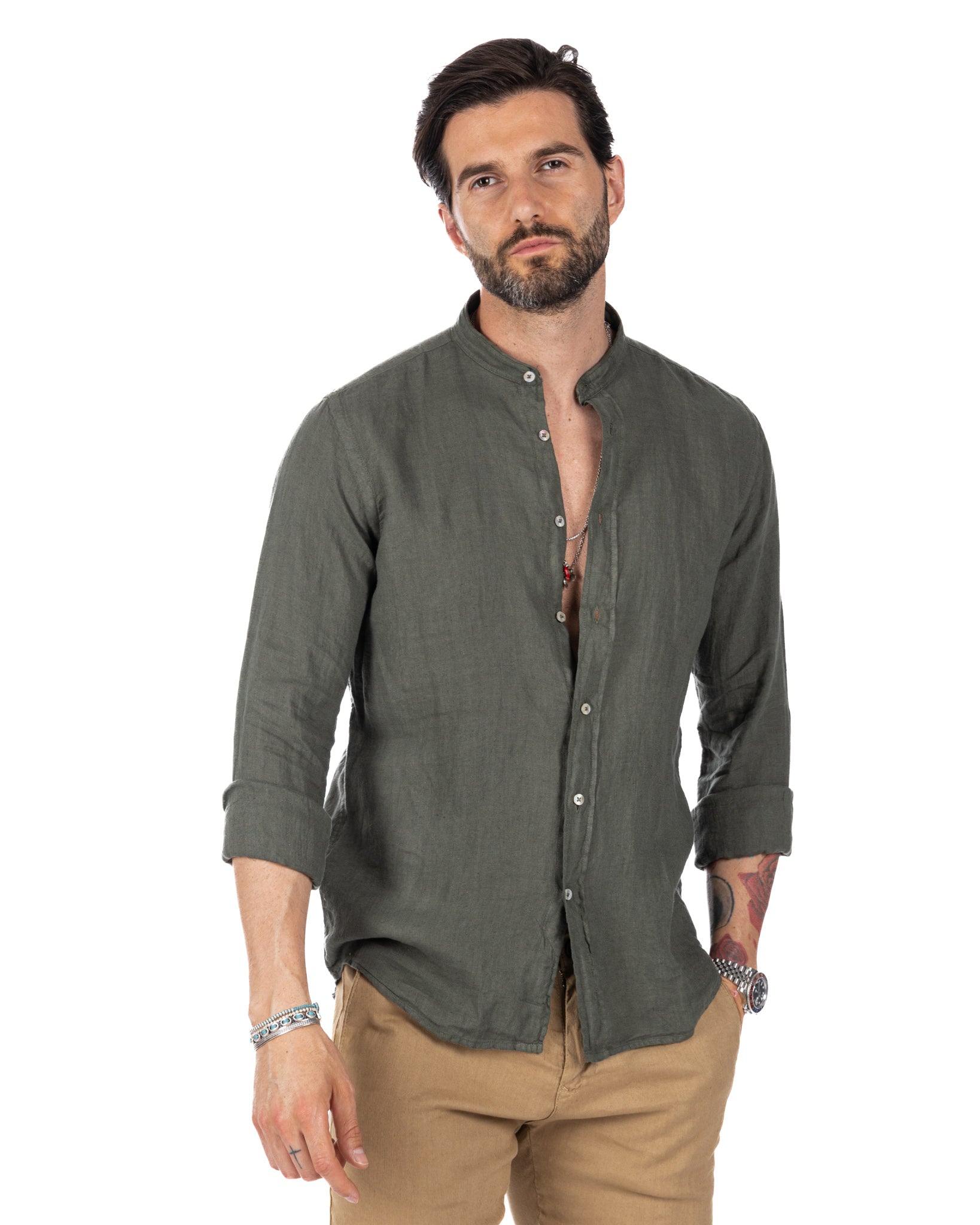 Nizza - Korean shirt in pure military linen