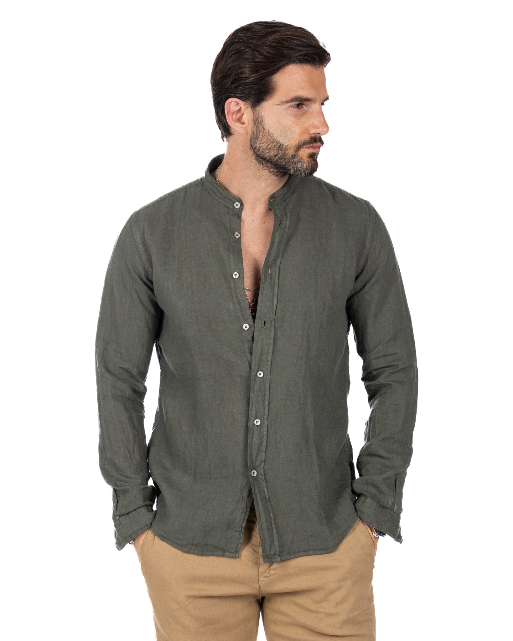 Nizza - Korean shirt in pure military linen