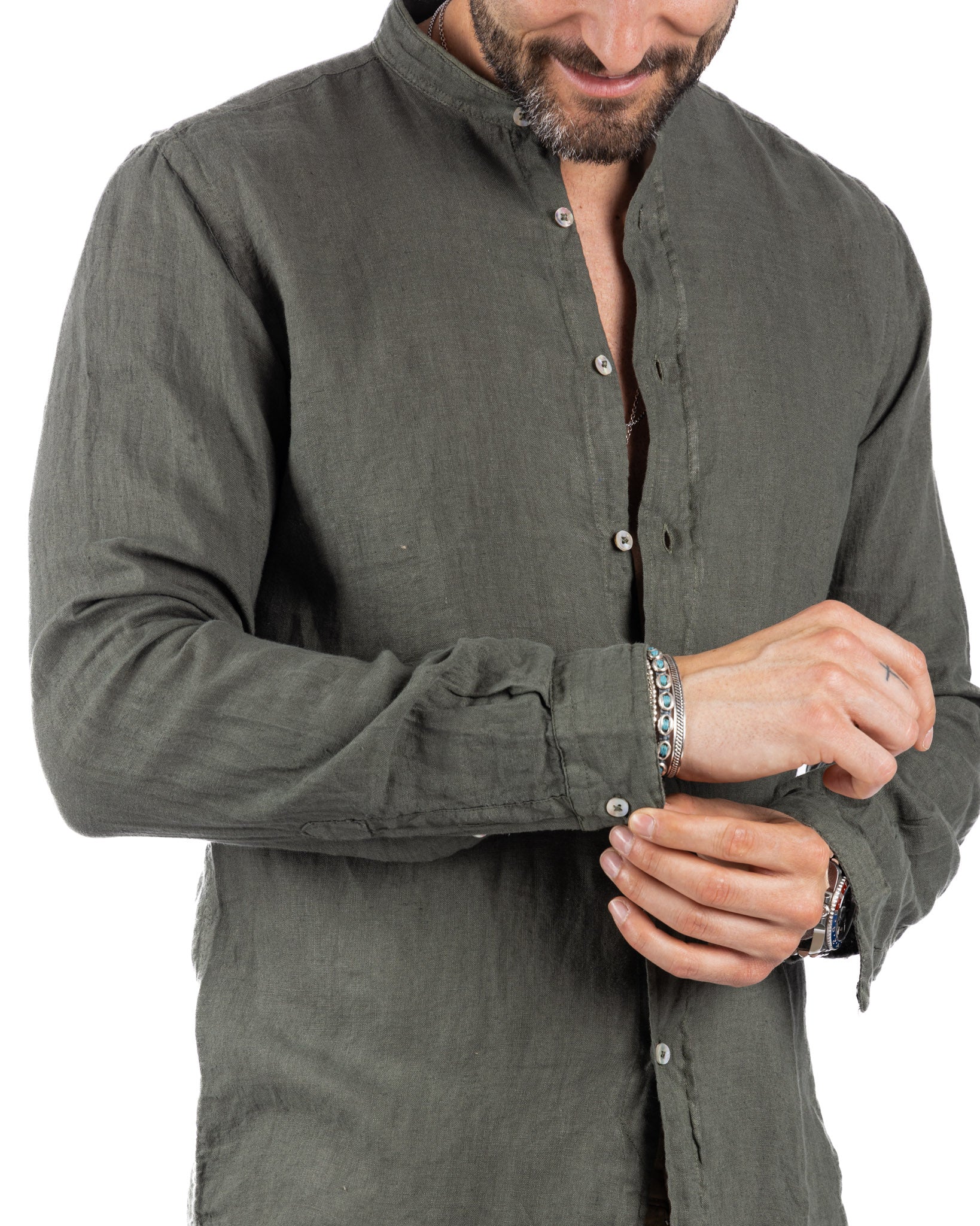 Nizza - Korean shirt in pure military linen