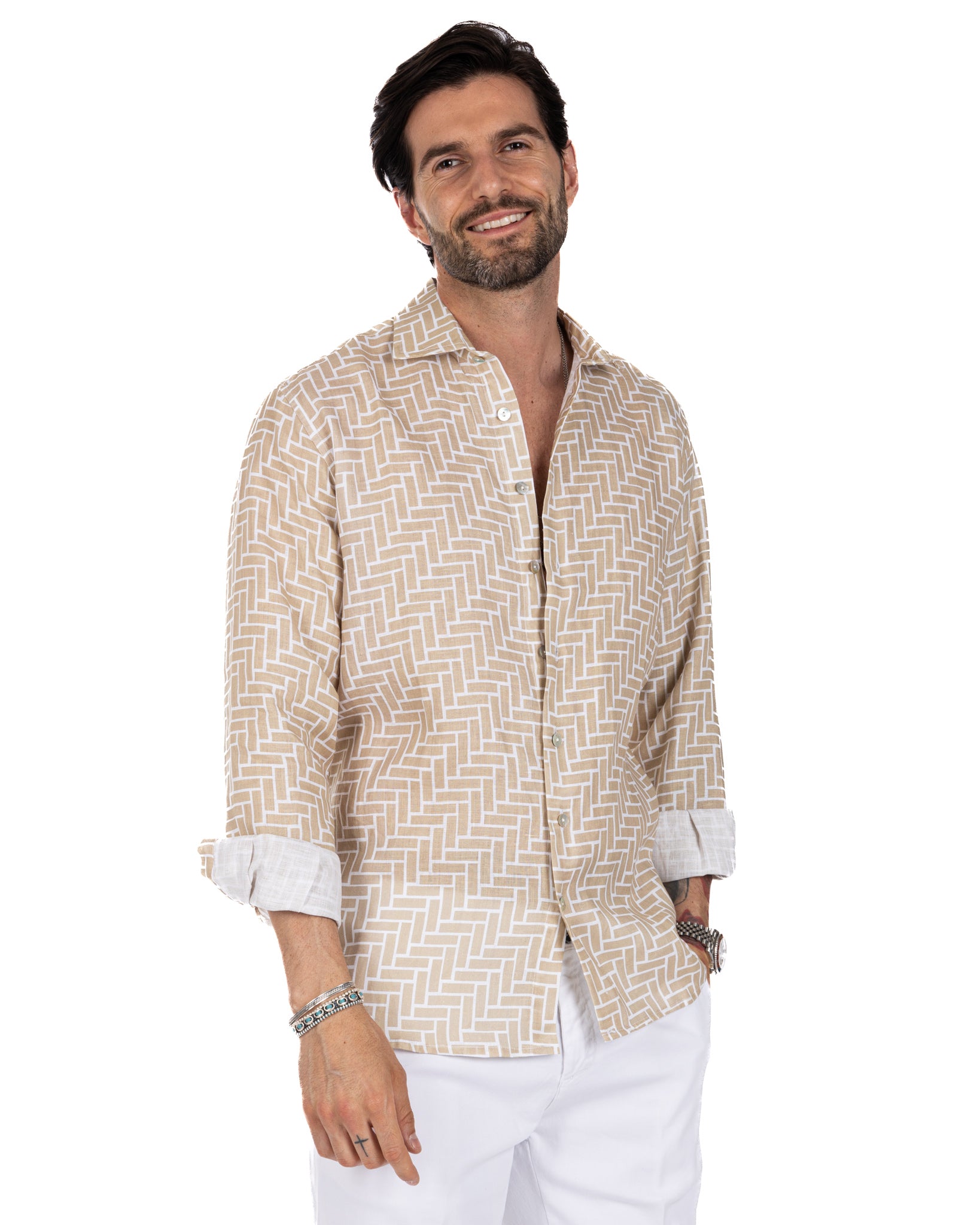Riggiòla - beige printed linen shirt