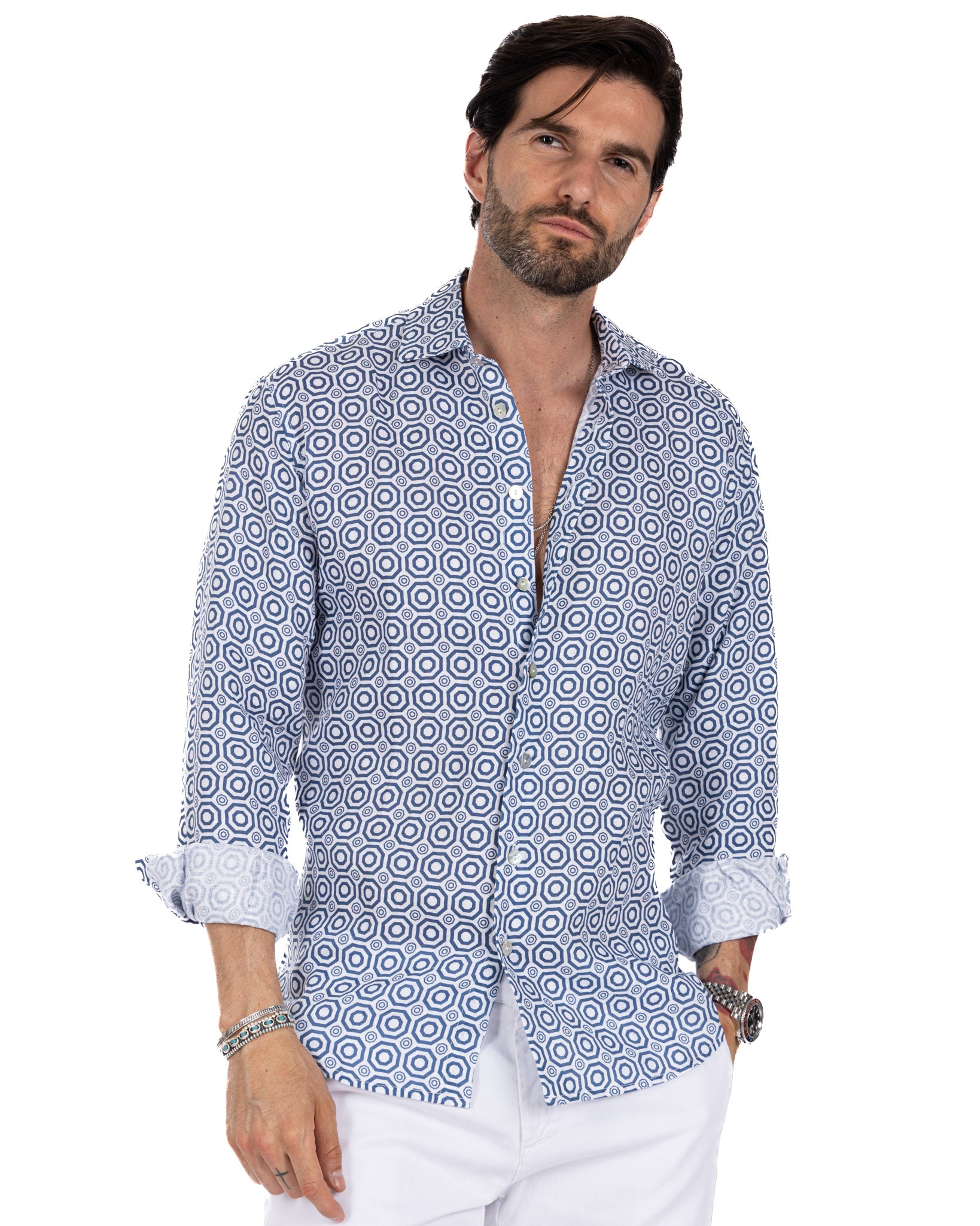 Maiolica - blue printed linen shirt