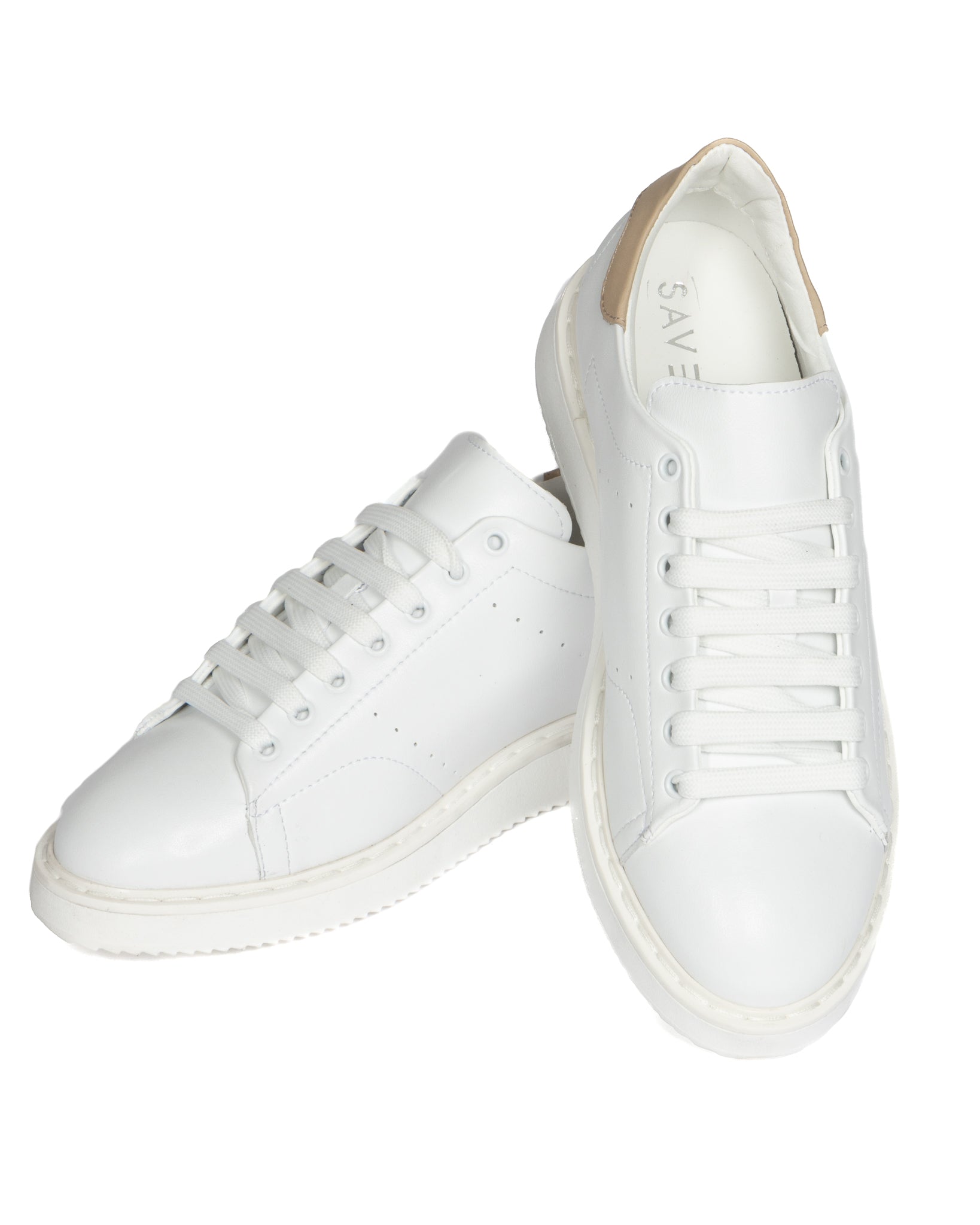 S01 - baskets en cuir blanc avec détails beiges