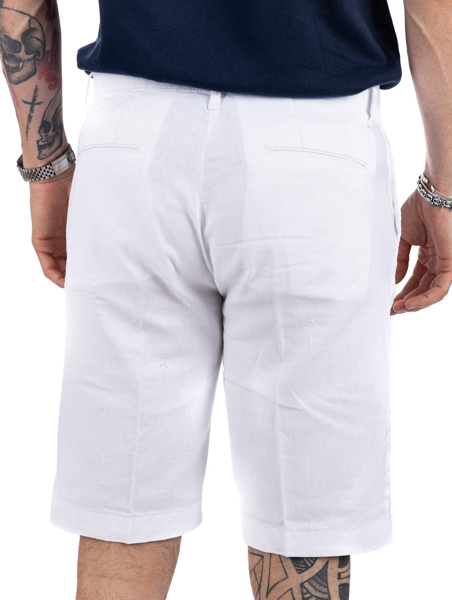 Mustique - white stretch linen Bermuda shorts