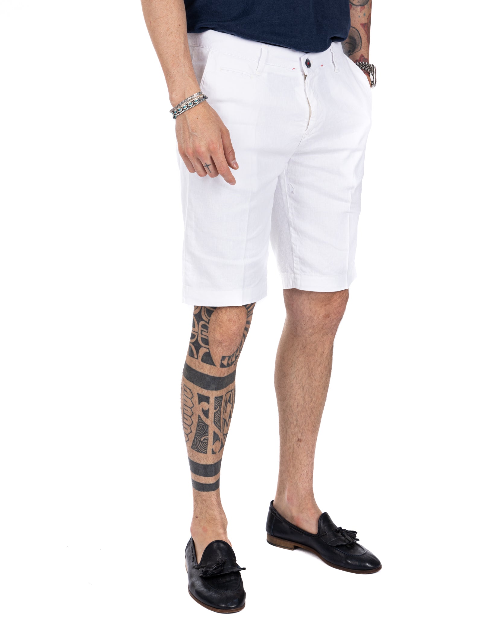 Mustique - white stretch linen Bermuda shorts