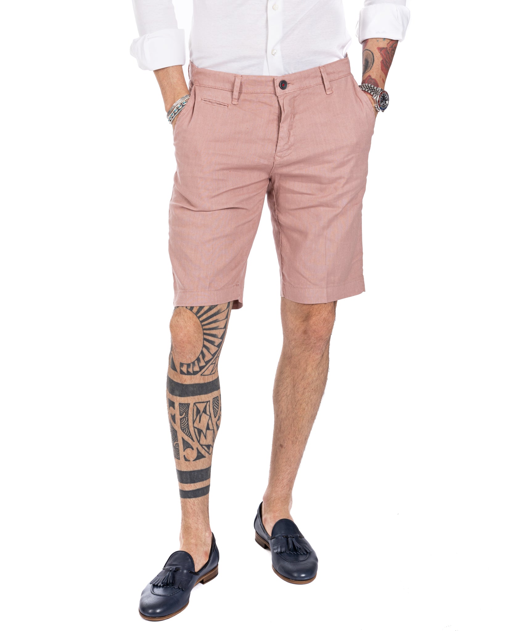 Mustique - bermuda rose en lin stretch