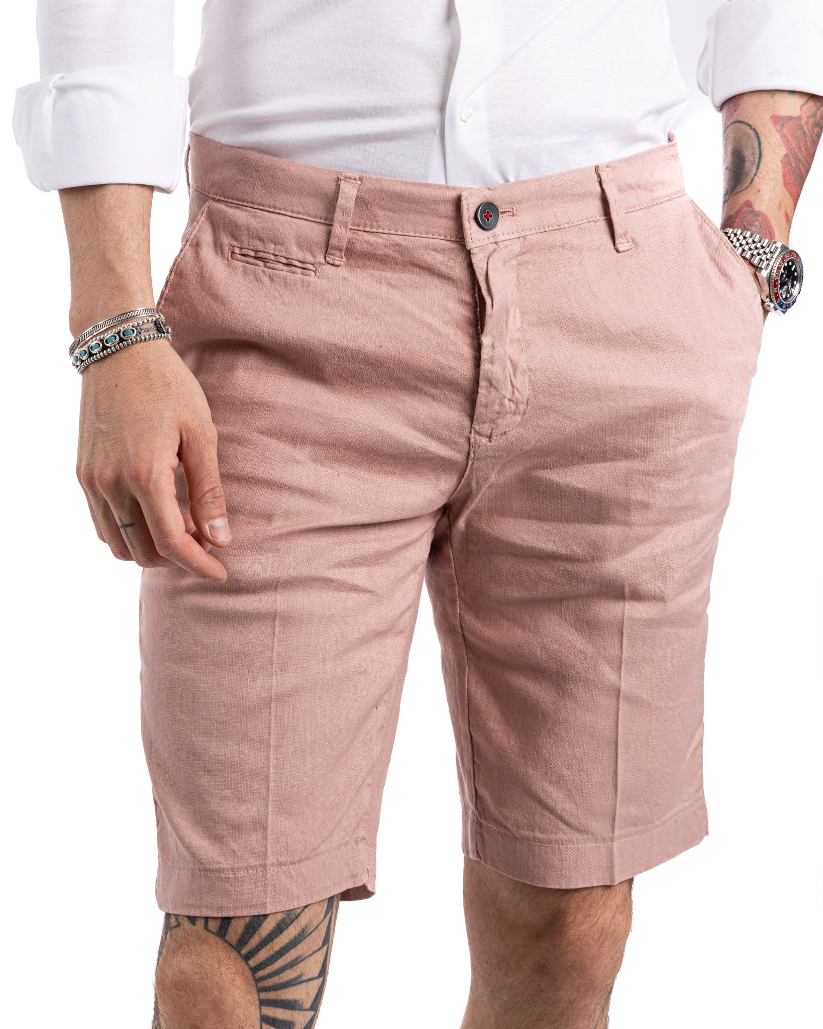 Mustique - bermuda rose en lin stretch
