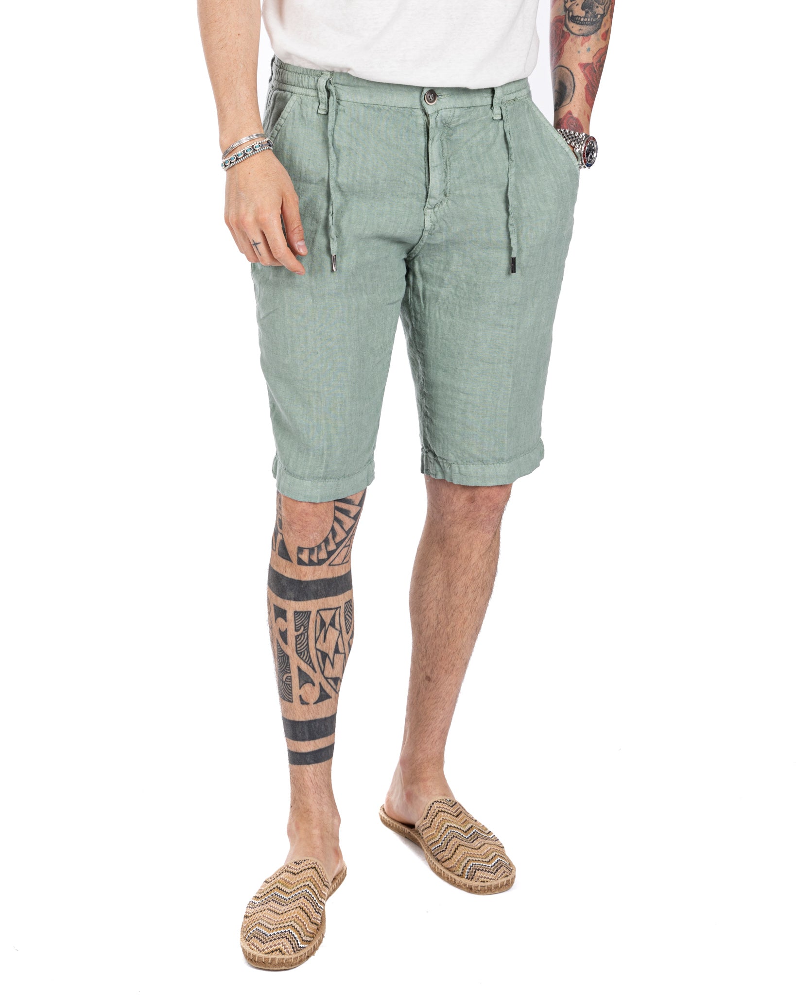 Saint Martin - green pure linen Bermuda shorts