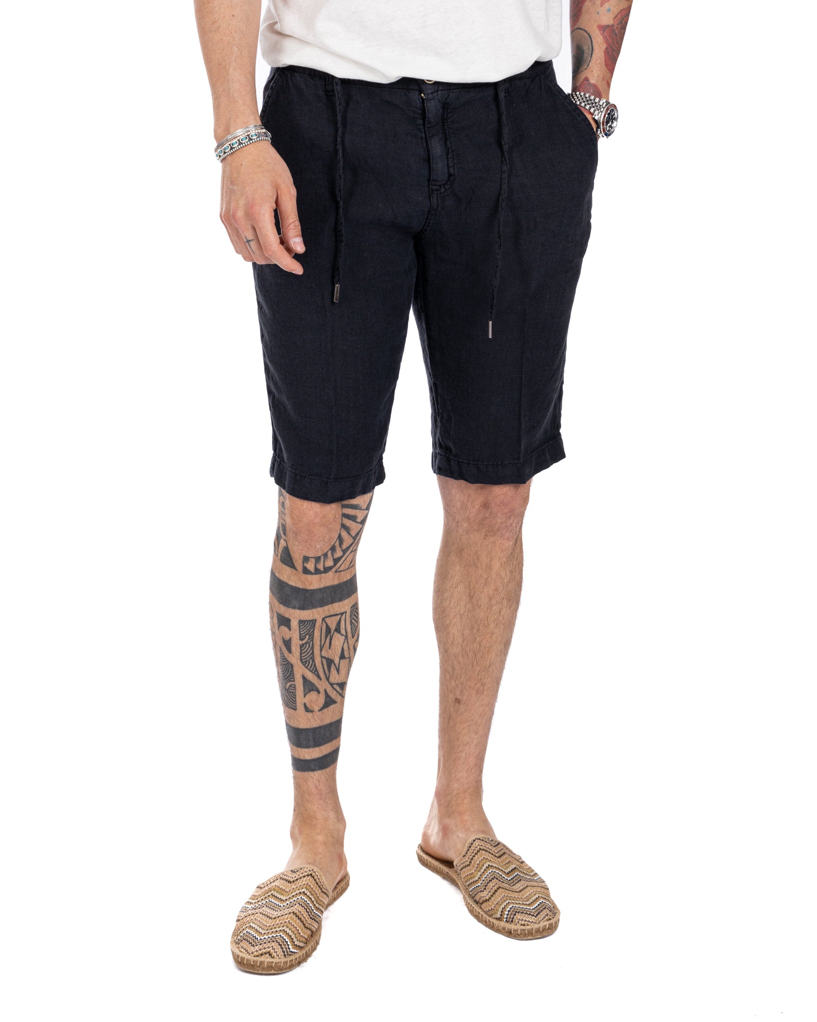 Saint Martin - blue pure linen Bermuda shorts