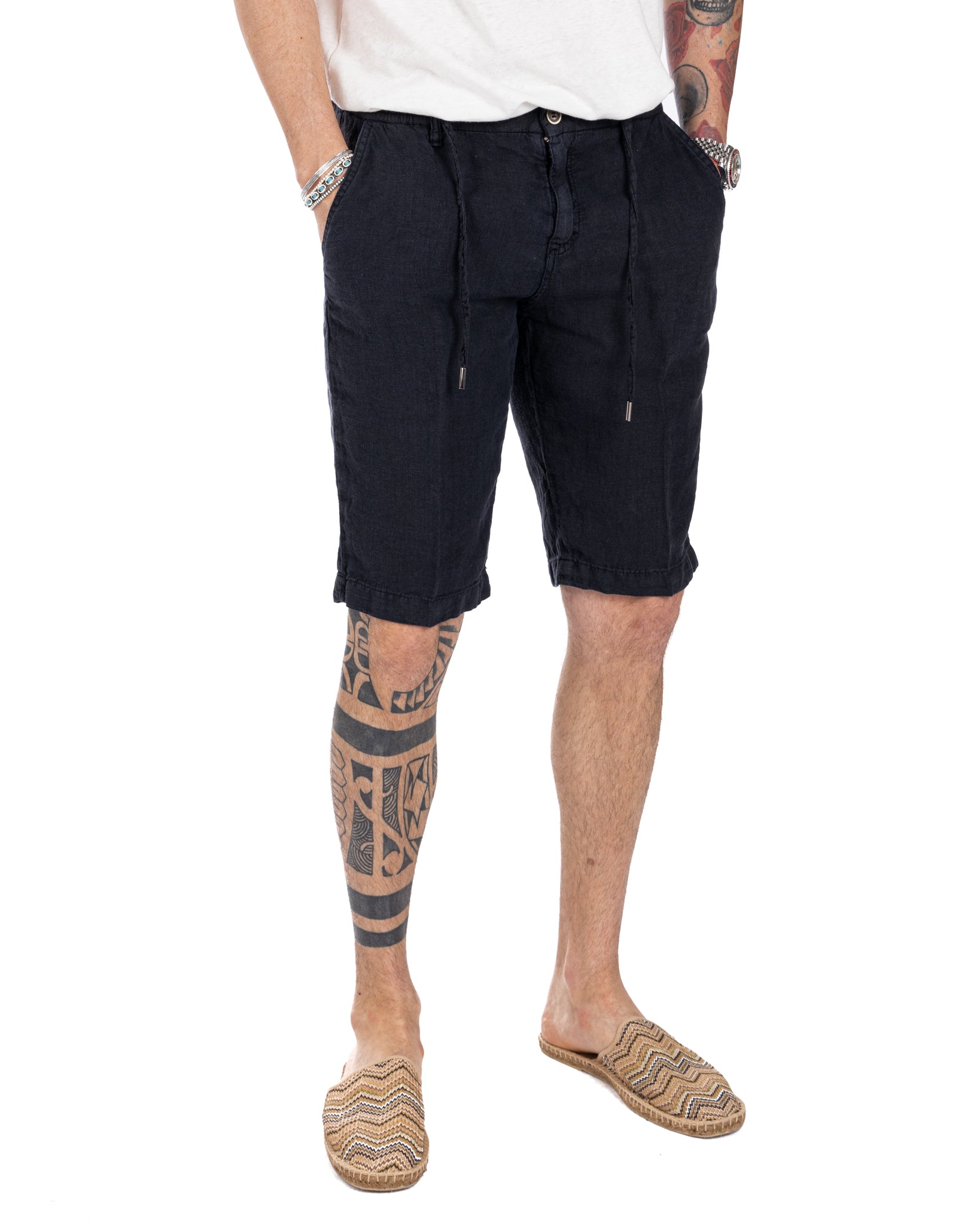Saint Martin - blue pure linen Bermuda shorts