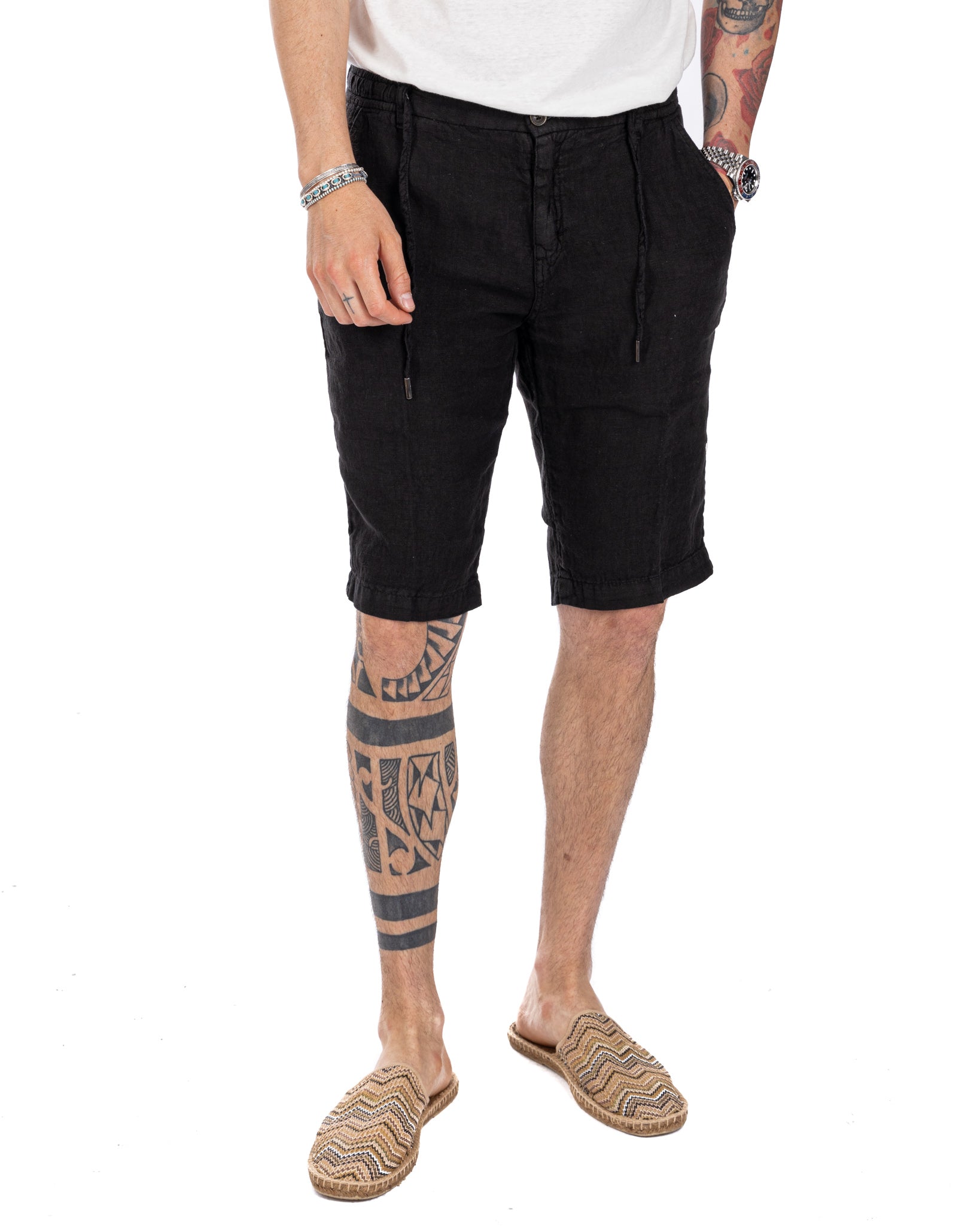 Saint Martin - black bermuda shorts in pure linen
