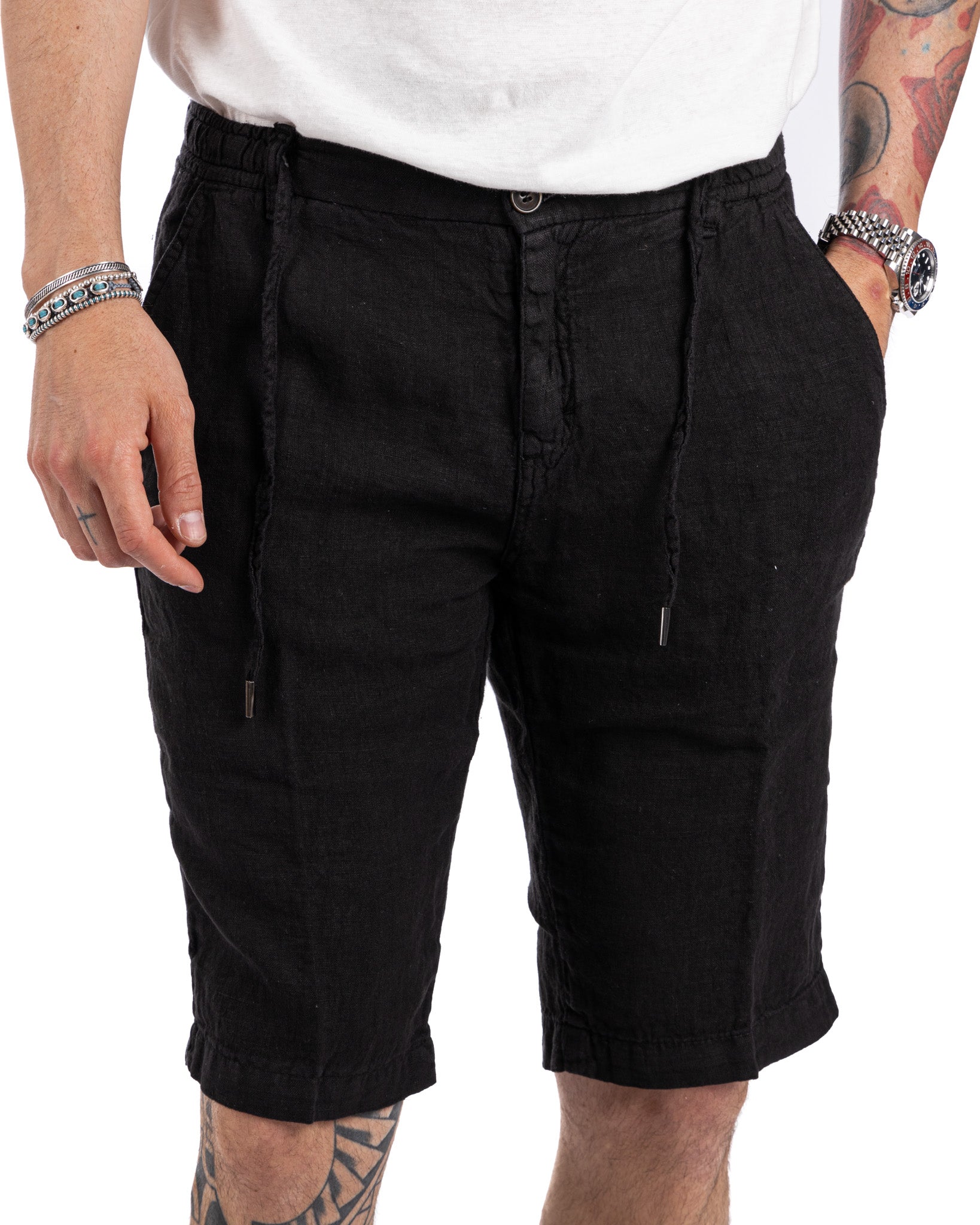 Saint Martin - black bermuda shorts in pure linen