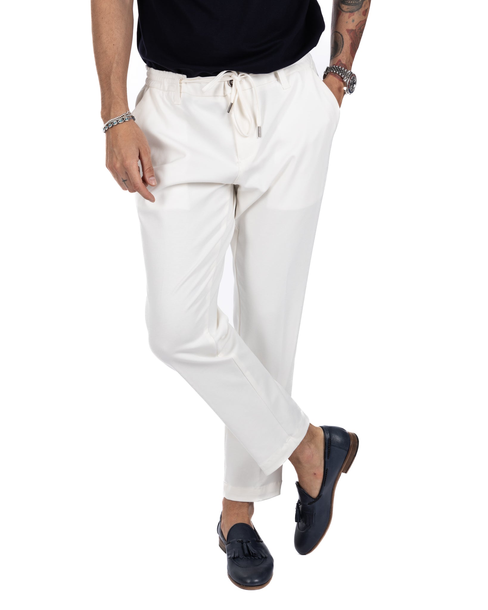 Shelby - cream cotton trousers