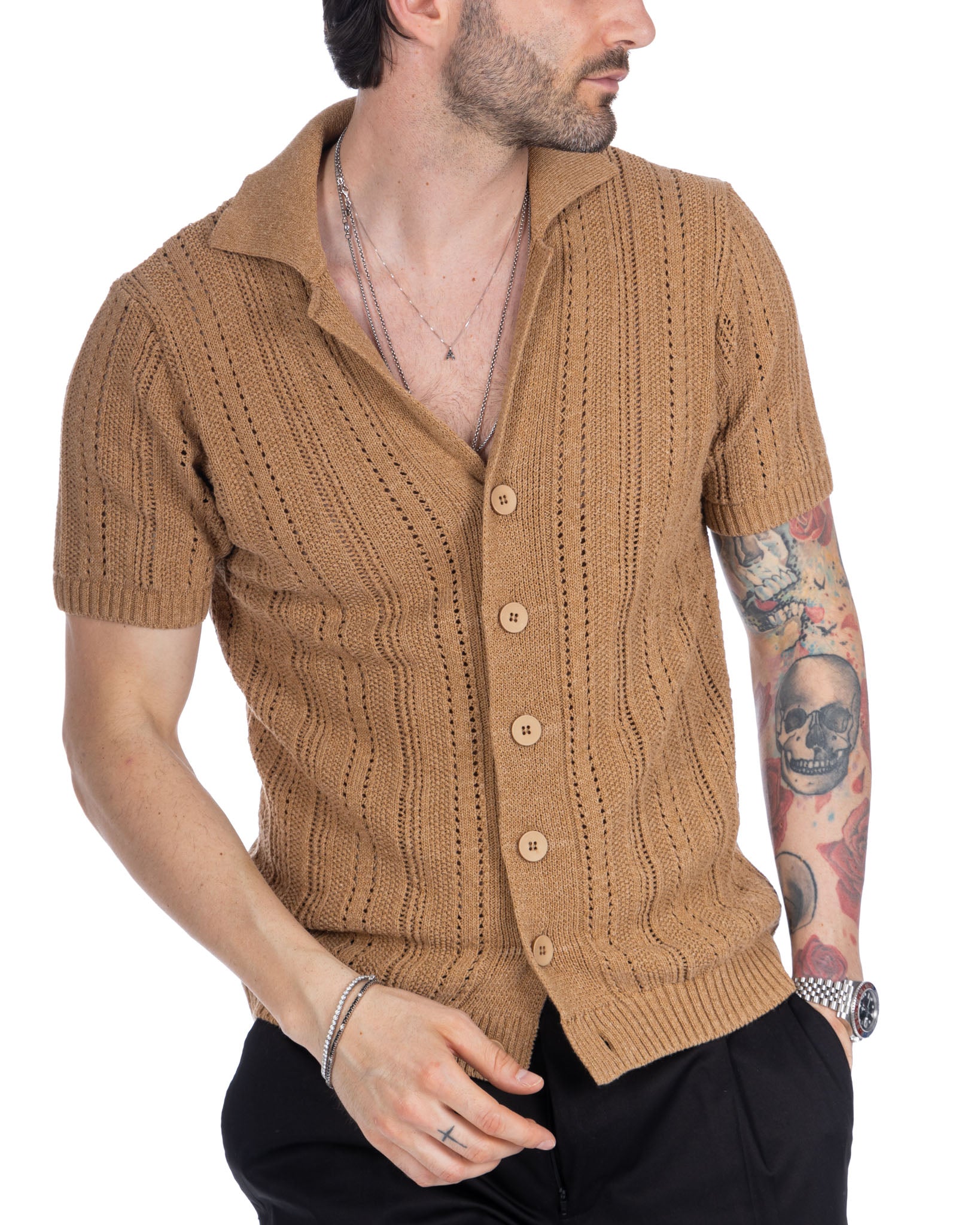 Novak - camel knitted shirt