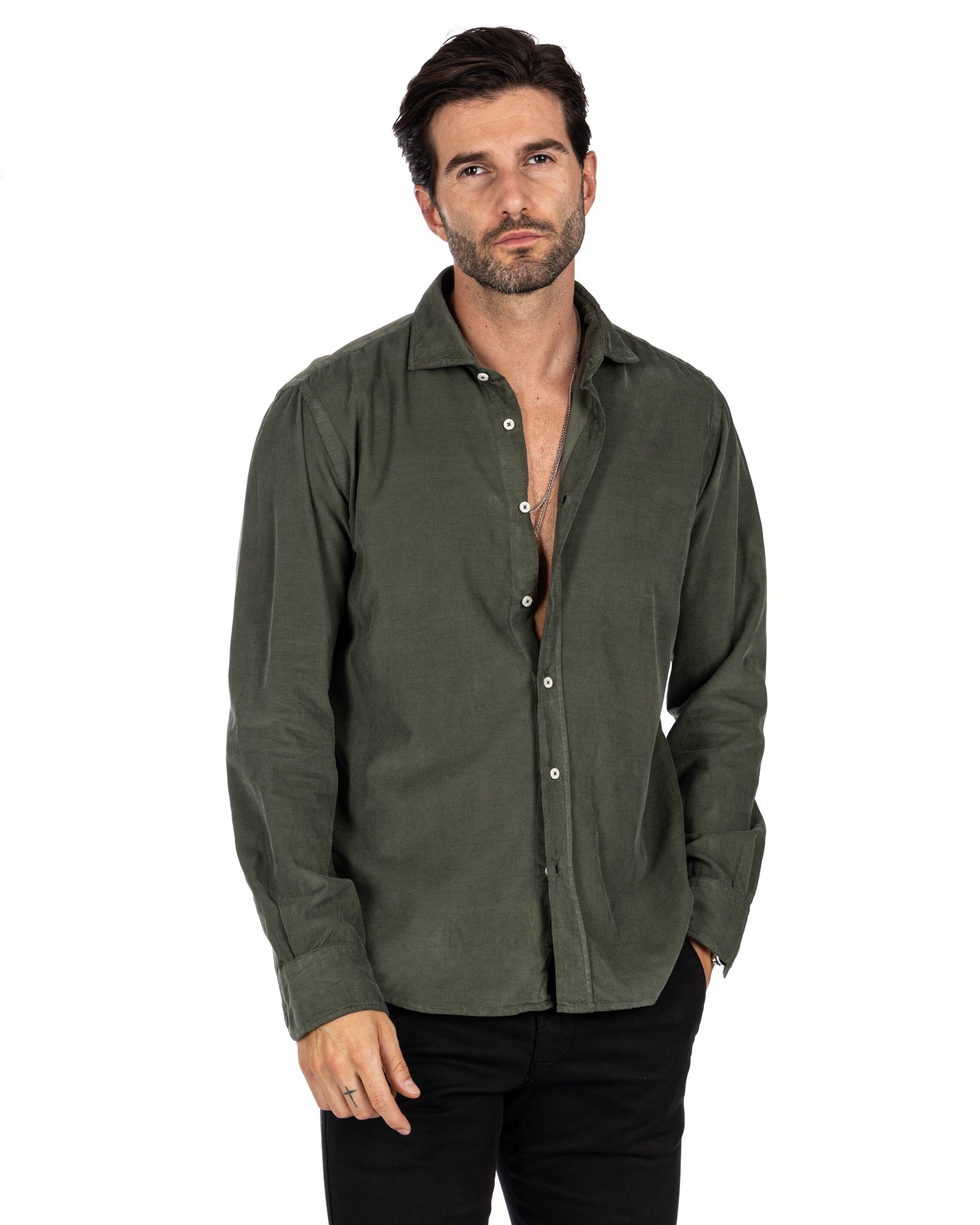 Vega - military shirt in thousand-stripe velvet
