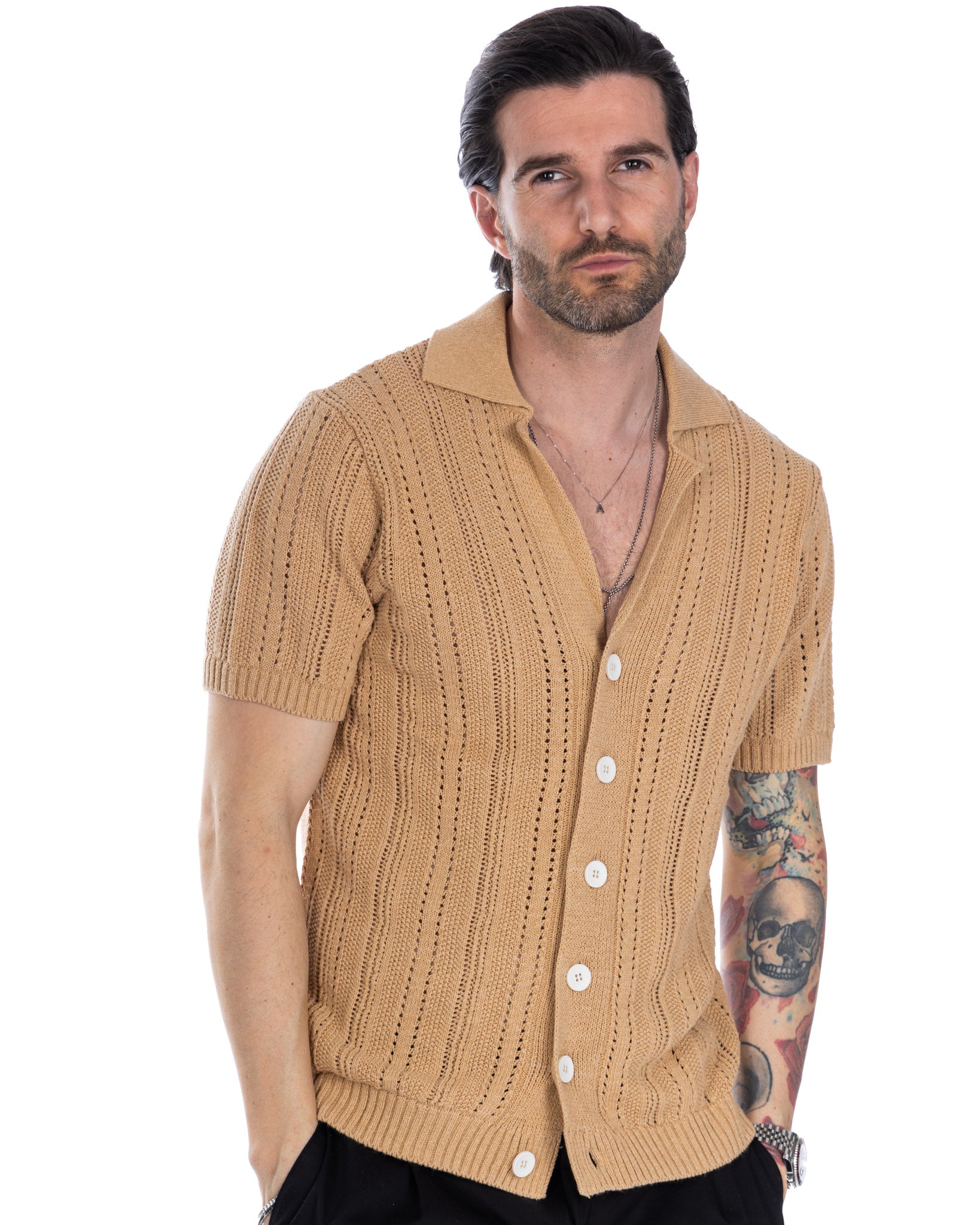 Novak - camicia beige in maglia